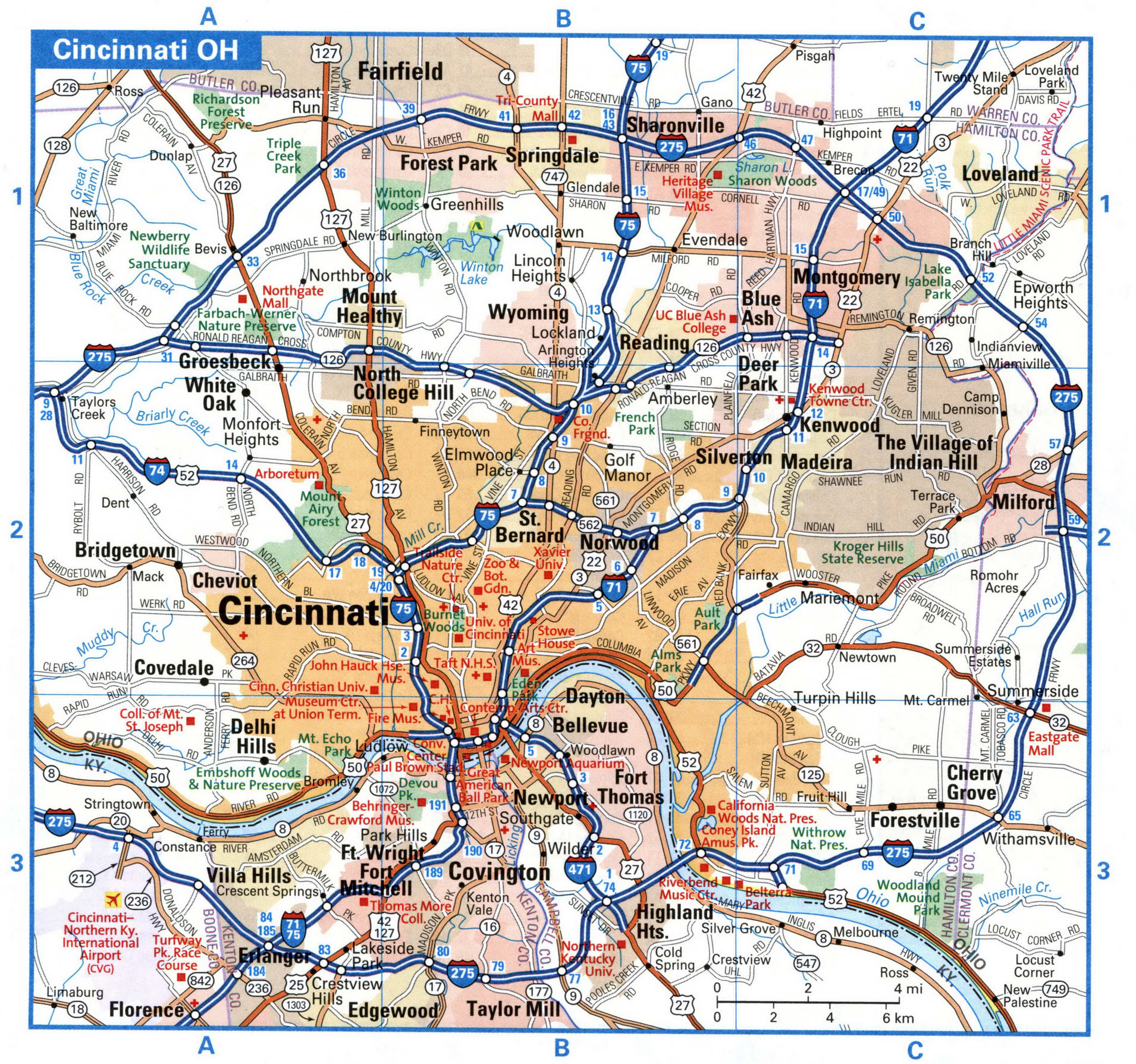 Cincinnati city interstate highway map