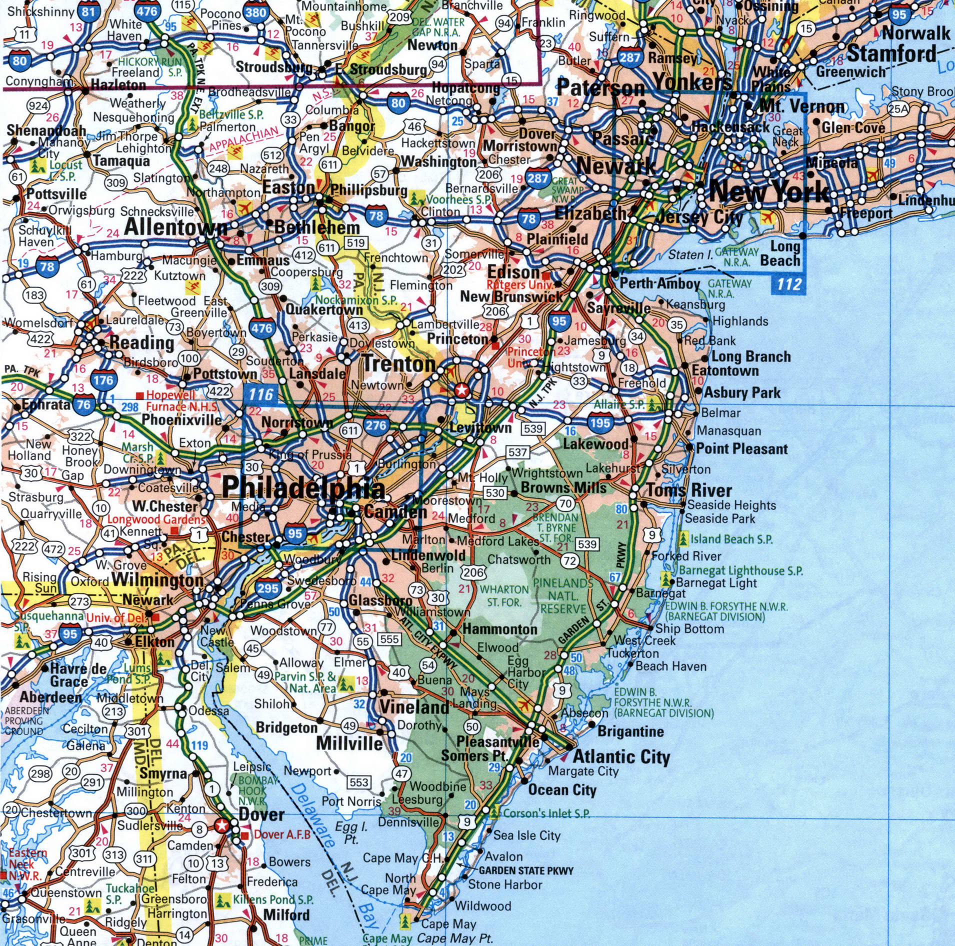 Map I-95 interstate highway via Florida, New York, Maine interchange 