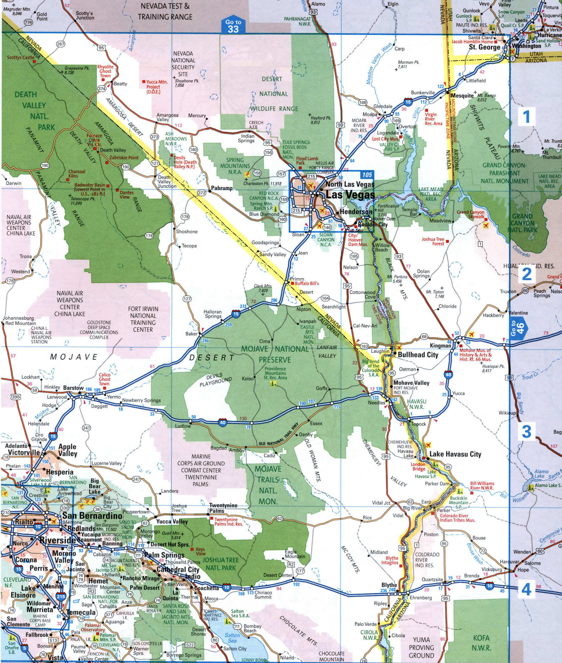 Map I-15 interstate highway route California, Newada, Utah, Idaho ...