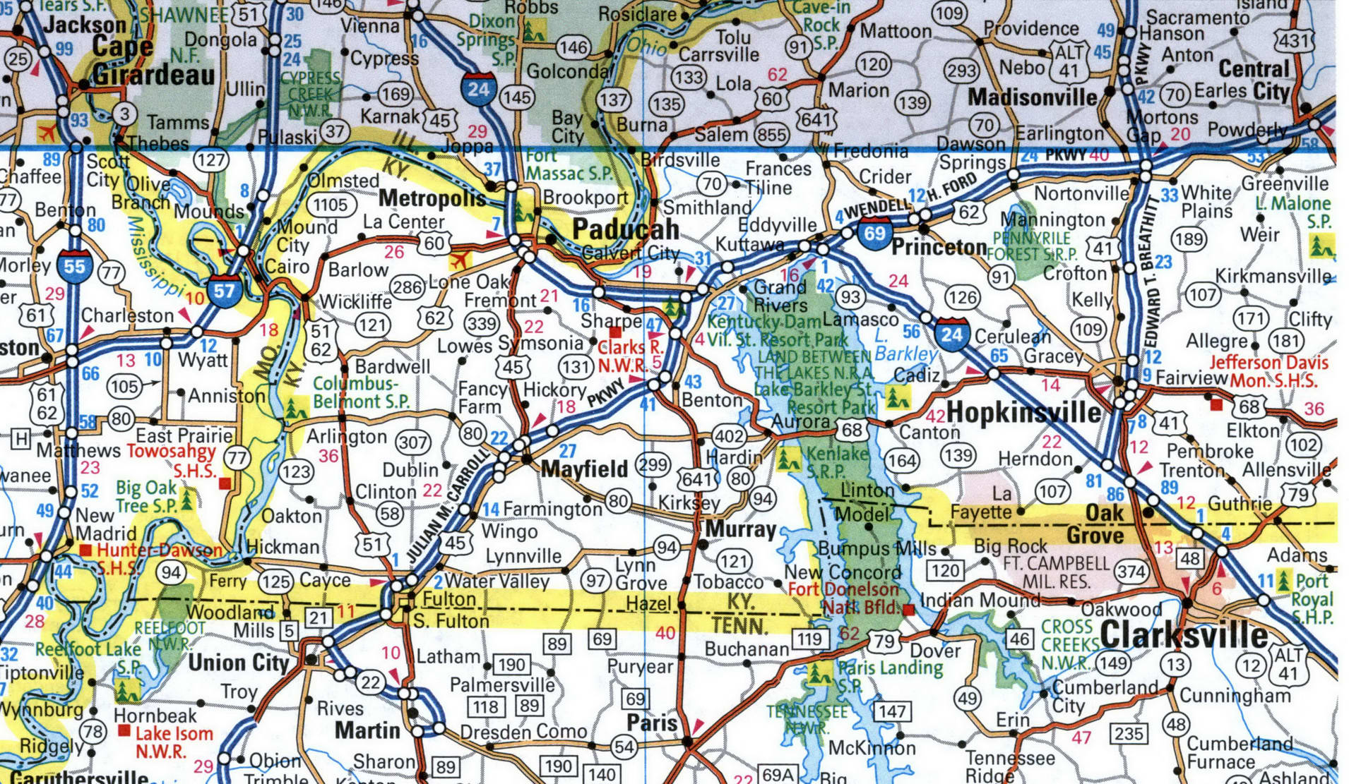 Map of I-24 interstate highway Illinois. Kentucky, Tennessee, Georgia ...