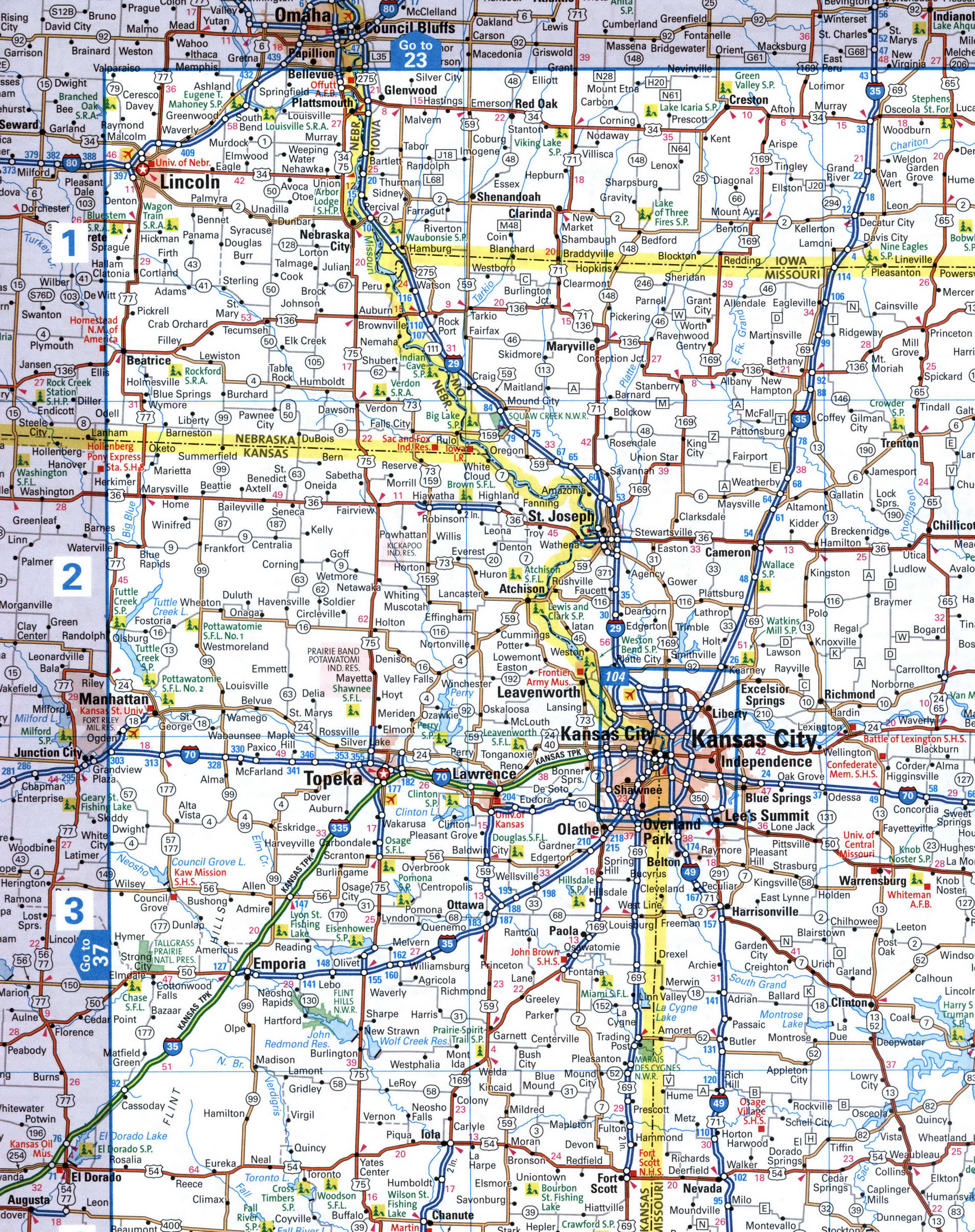 Map of I-35 interstate highway Texas, Oklahoma, Kansas, Missouri, Iowa ...