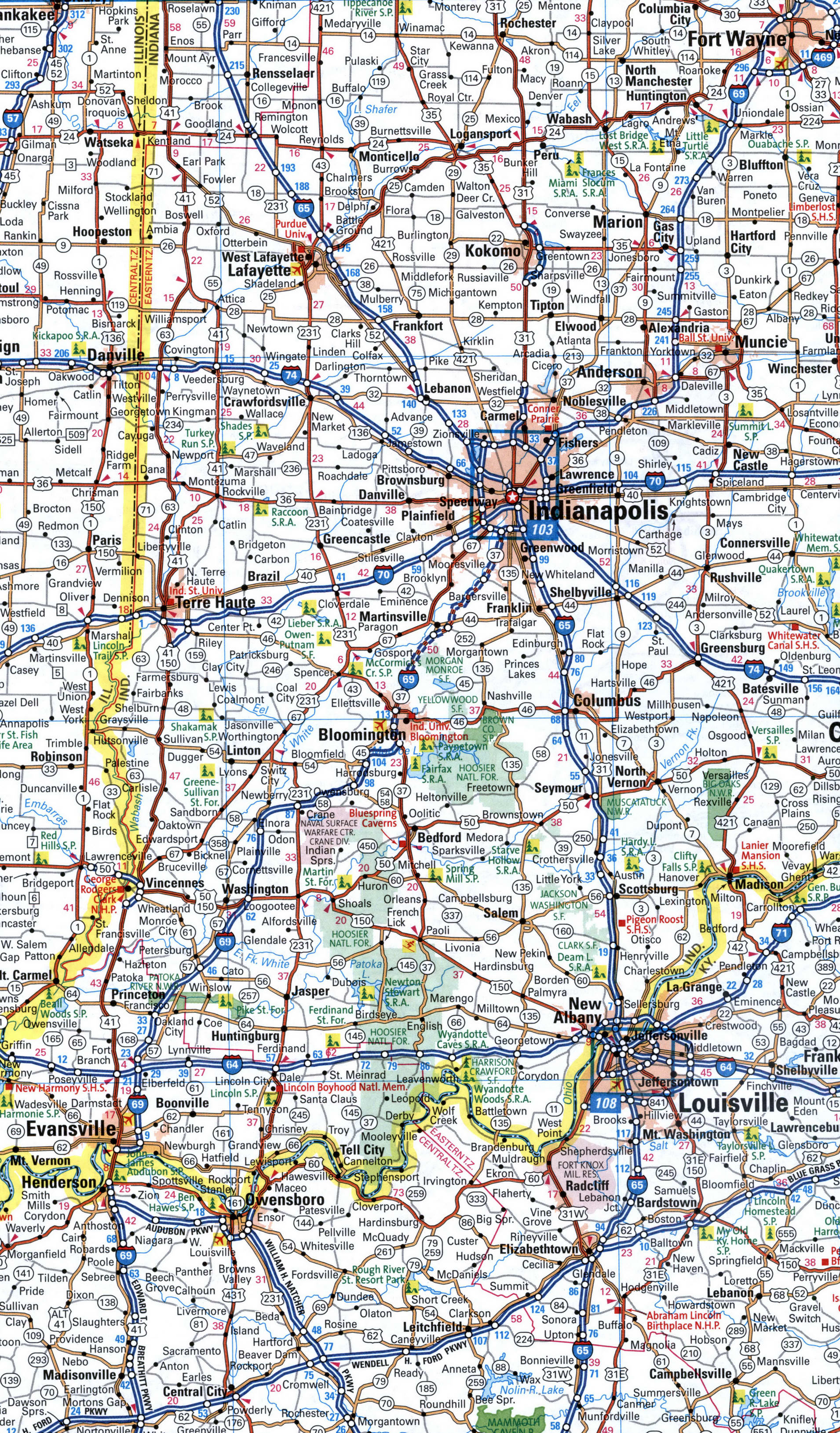Map route interstate highway I65 Alabama, Tennessee, Kentucky, Indiana