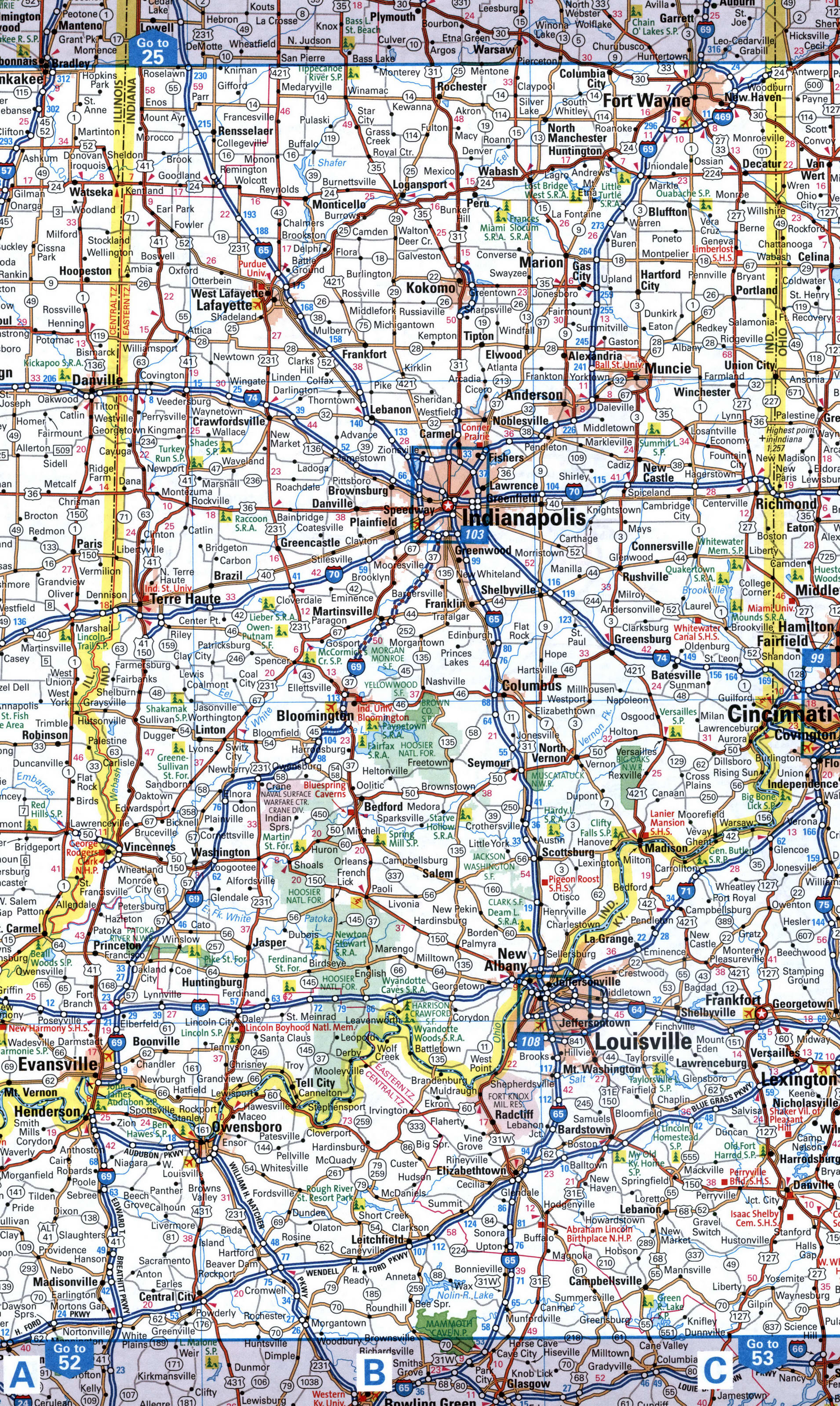 Map of I-69 interstate highway via Texas, Kentucky, Michigan with ...