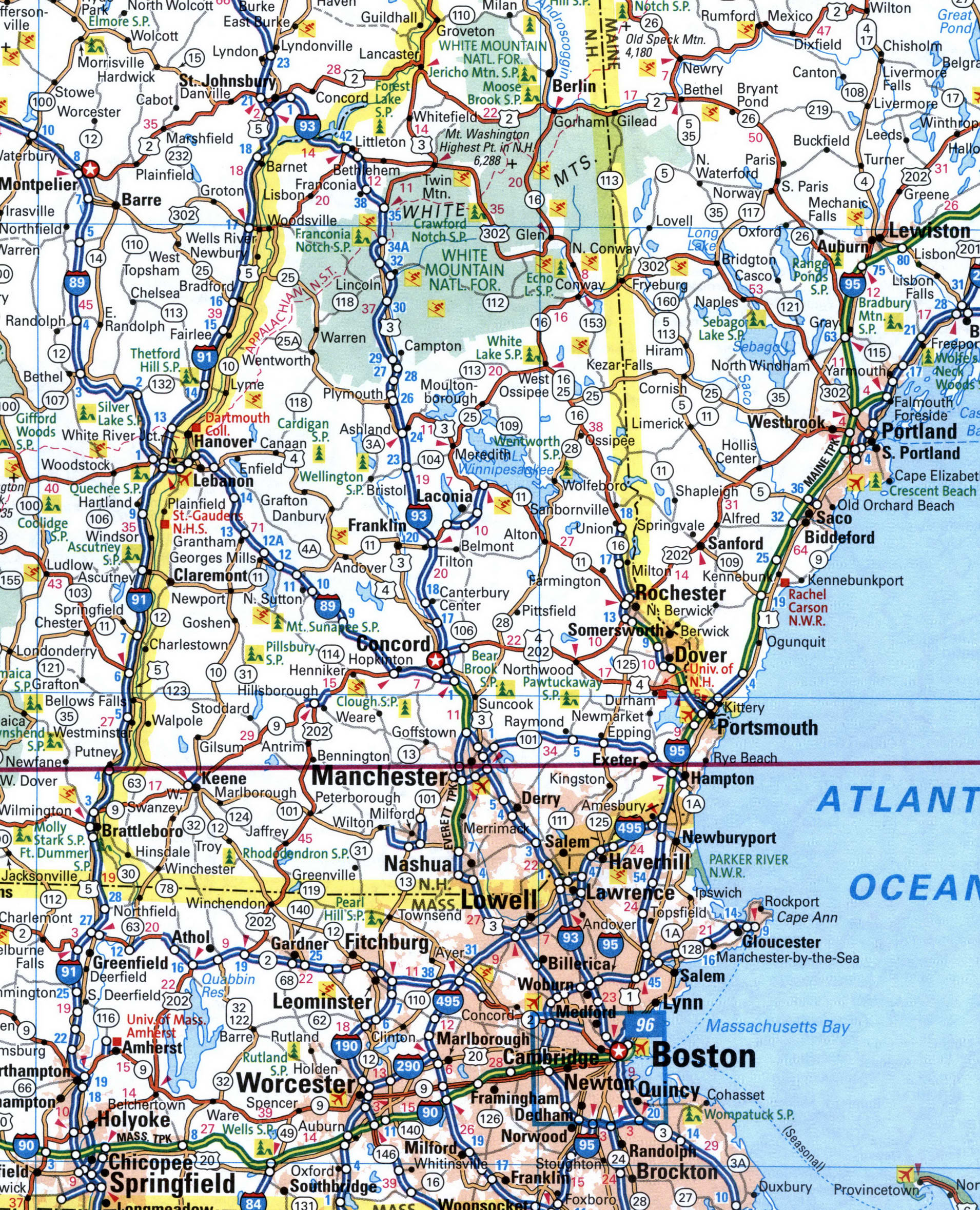 Map of Interstate 93 via Massachusetts, New Hampshire, Vermont ...