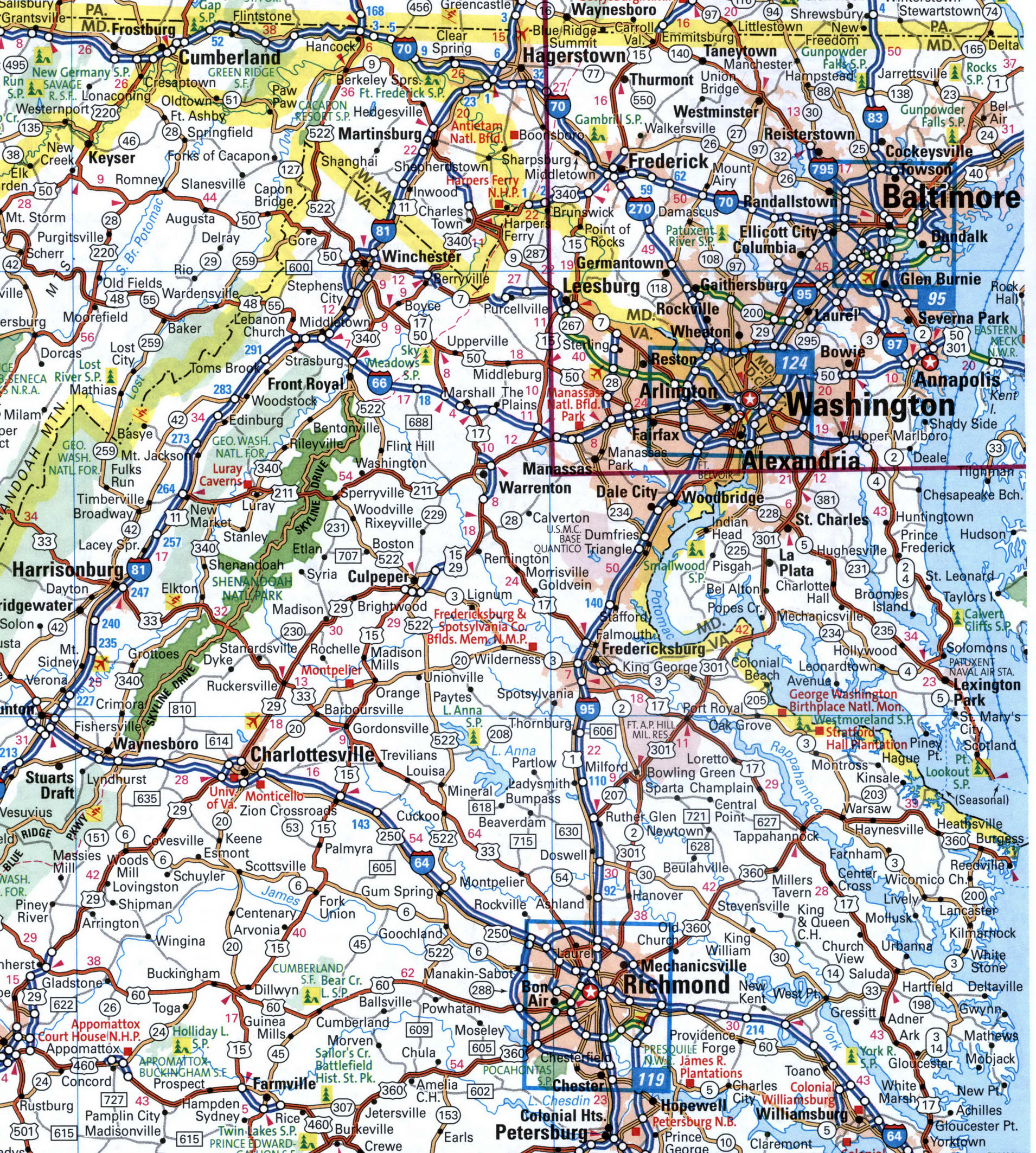 Map I-95 interstate highway via Florida, New York, Maine interchange ...