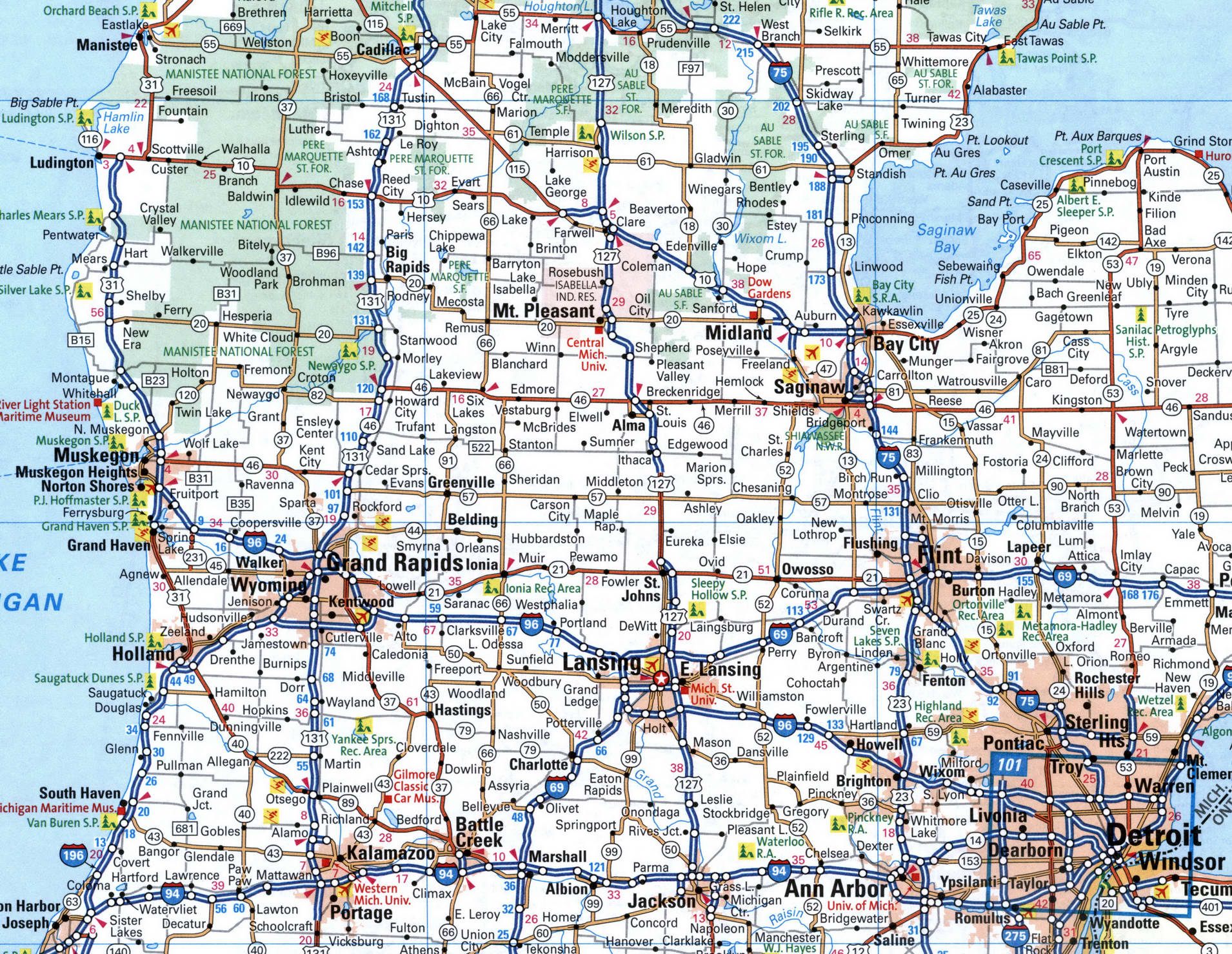 Map Of I 96 Interstate Highway Via Michigan Interchange Exit Number U S 