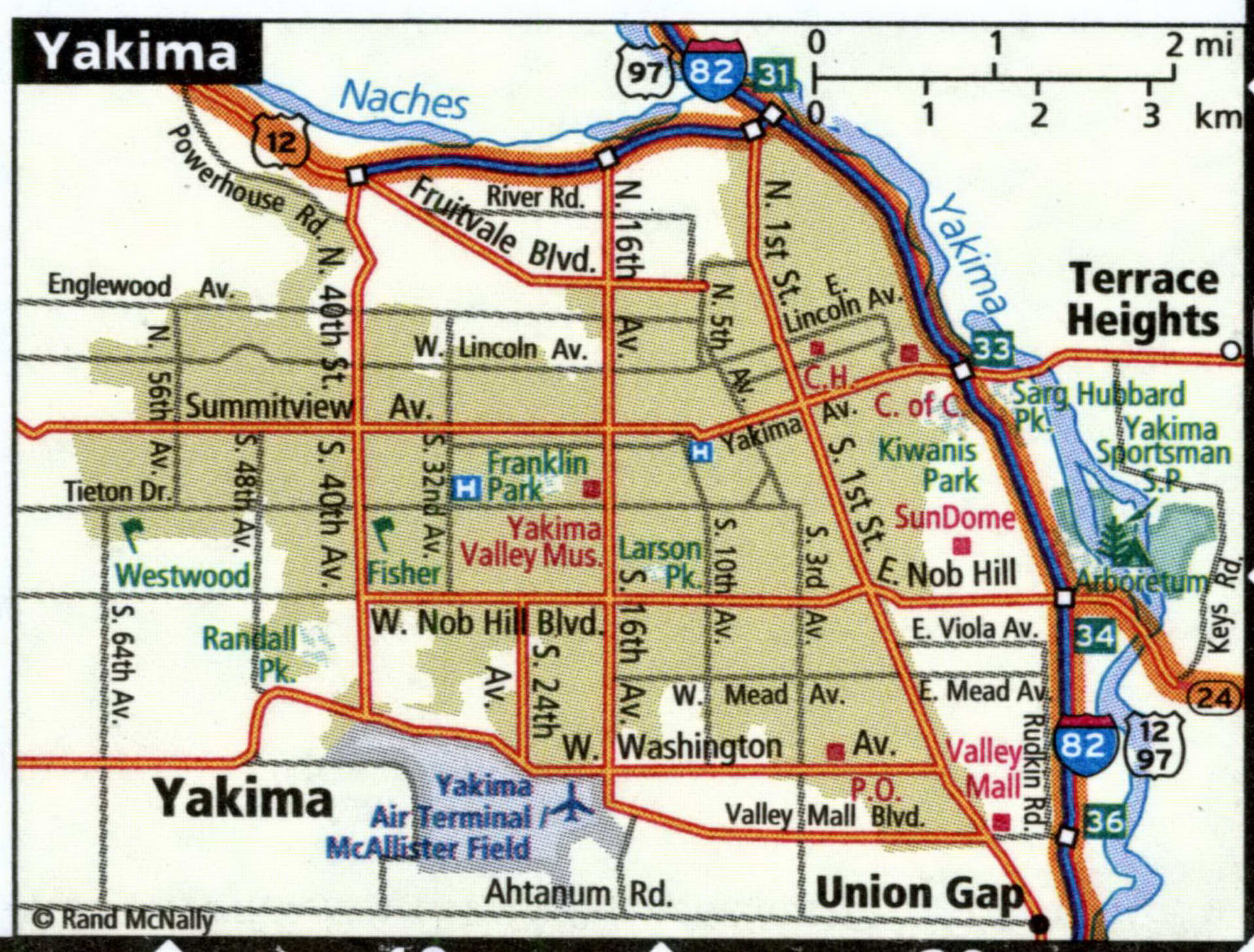Yakima city road map for truck drivers toll free highways map area town ...