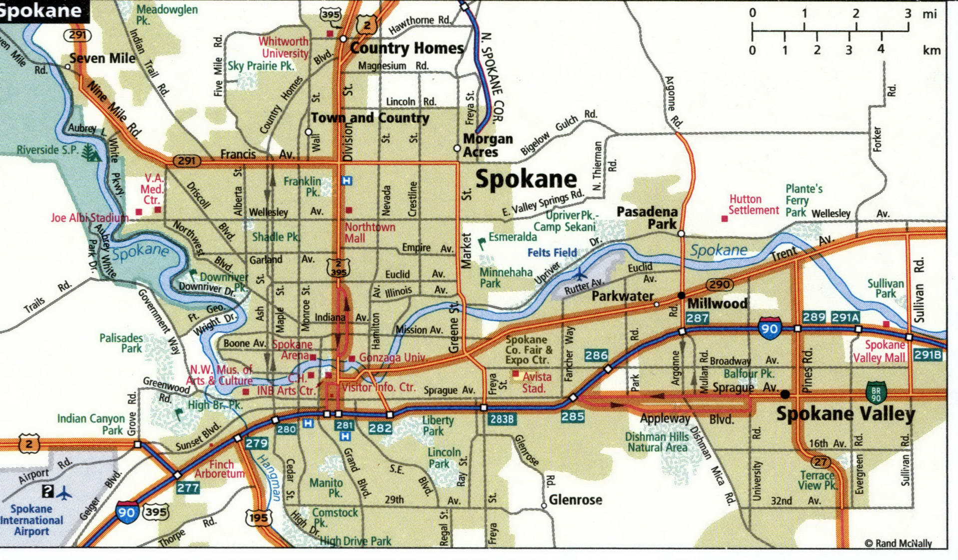 Spokane city road map for truck drivers area town toll free highways ...