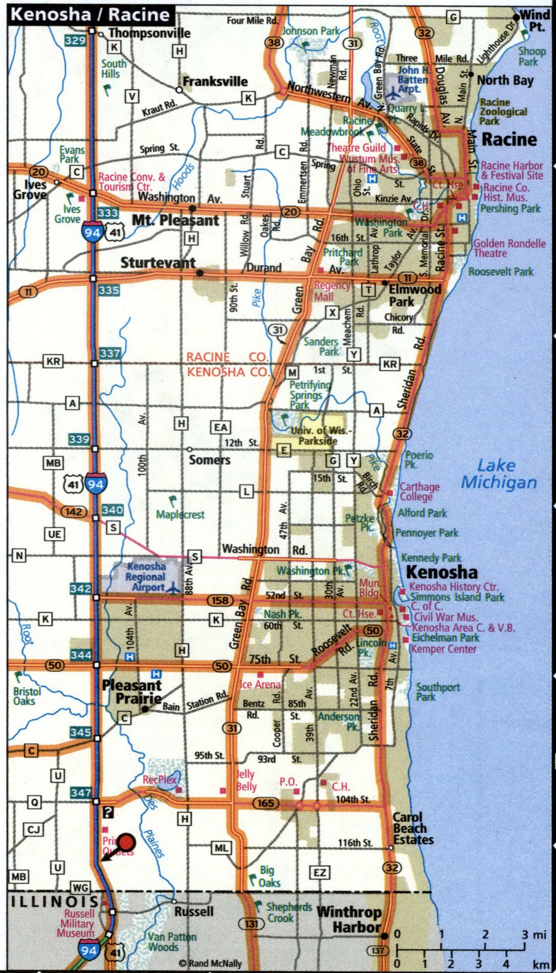 Kenosha City Road Map For Truck Drivers Area Town Toll Free Highways   113Keno 