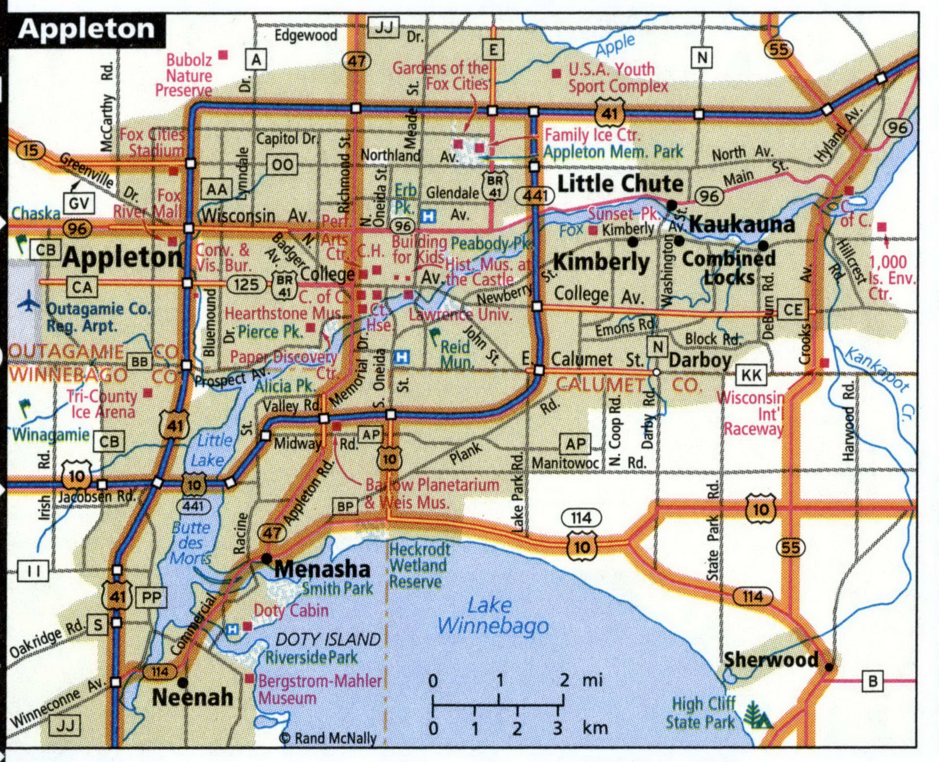 Appleton city road map for truck drivers area town toll free highways