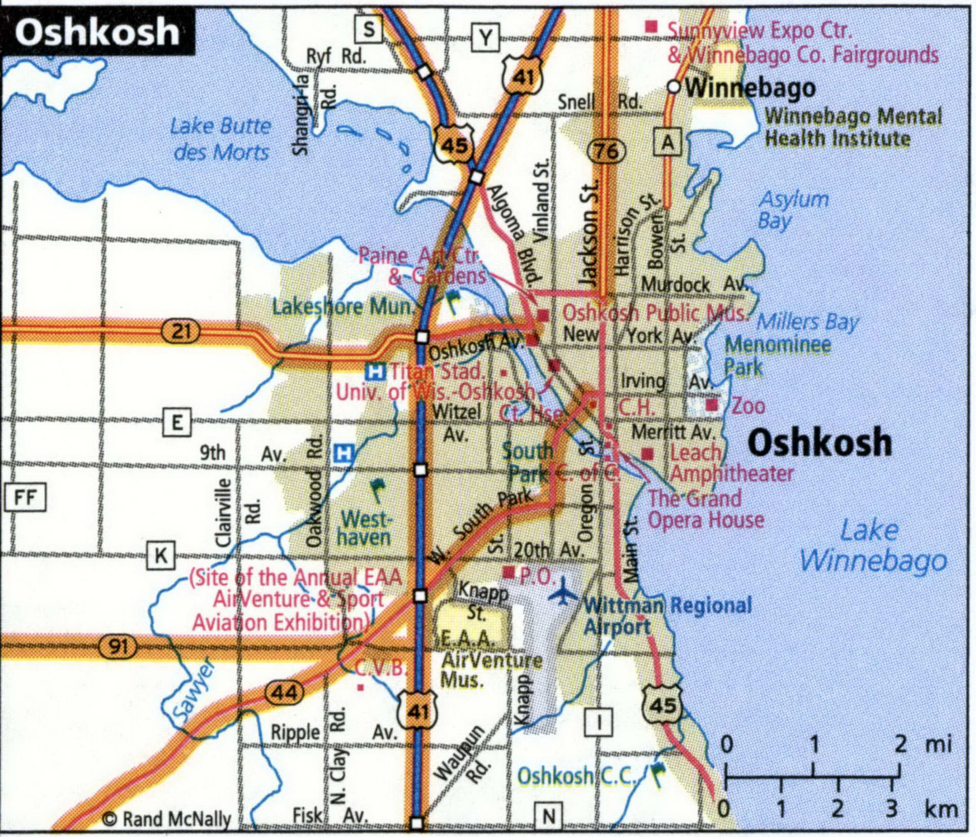 Oshkosh city road map for truck drivers area town toll free highways