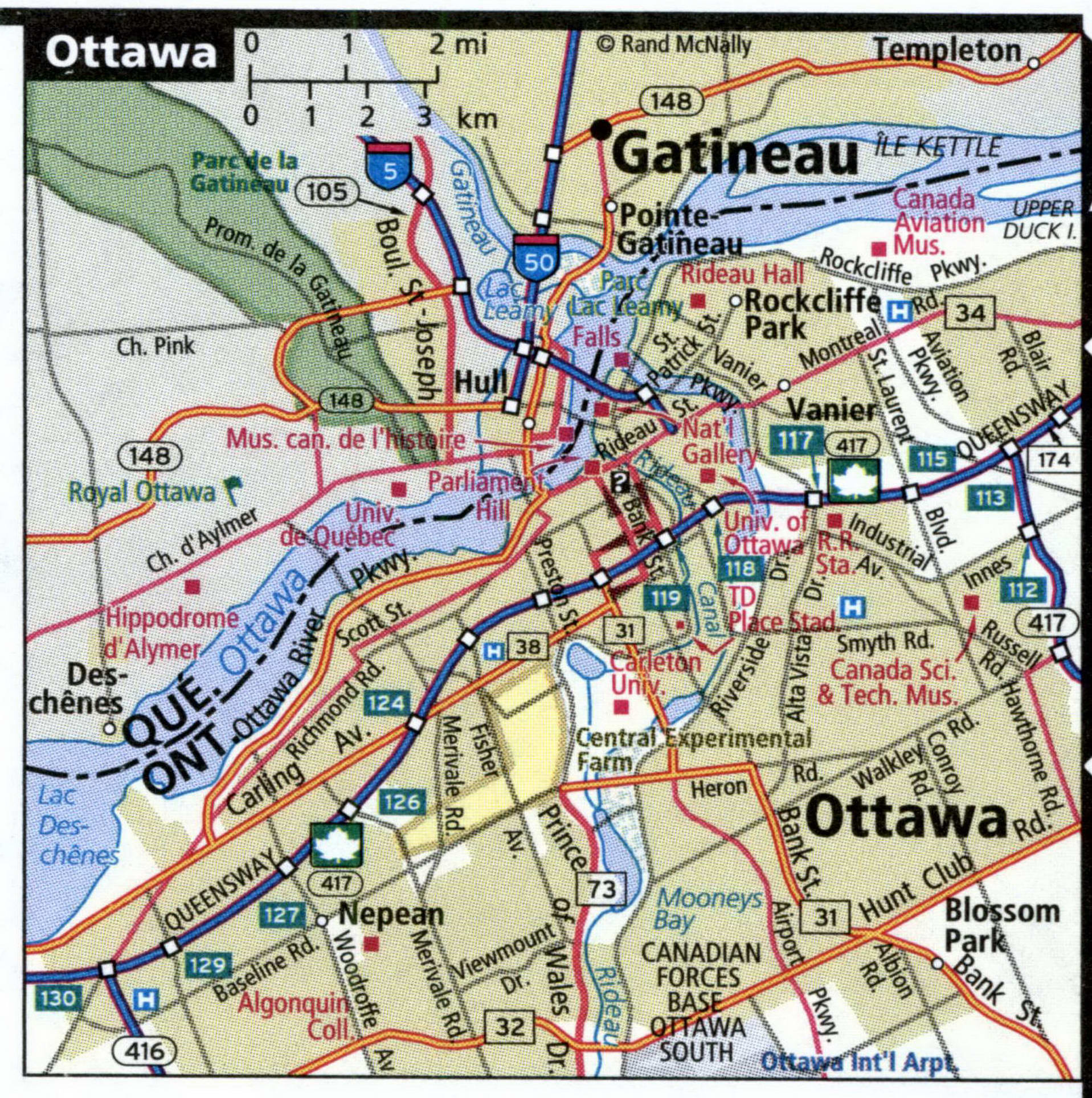 Ottawa city road map for truck drivers area town toll free highways map ...