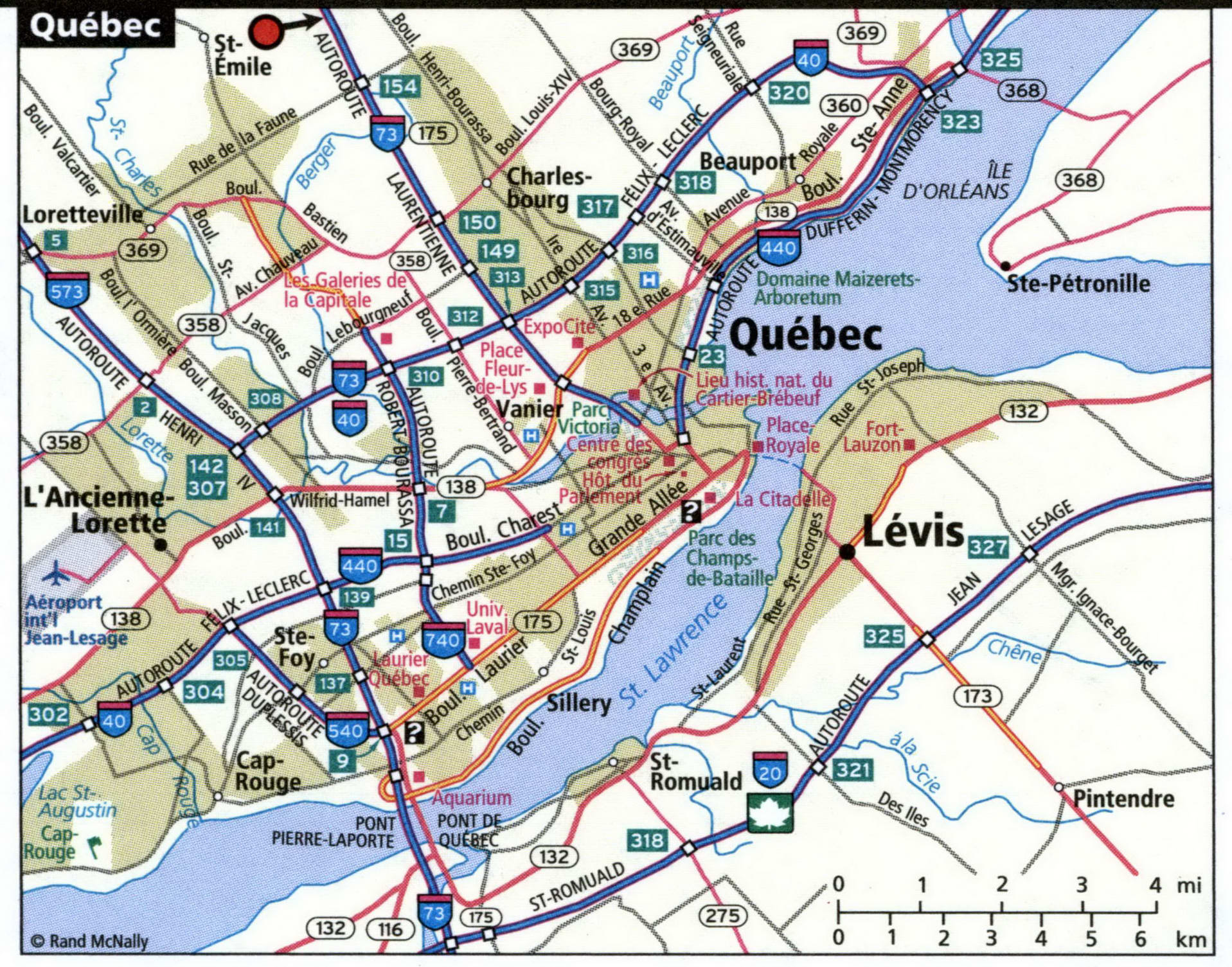 Quebec city road map for truck drivers area town toll free highways map ...