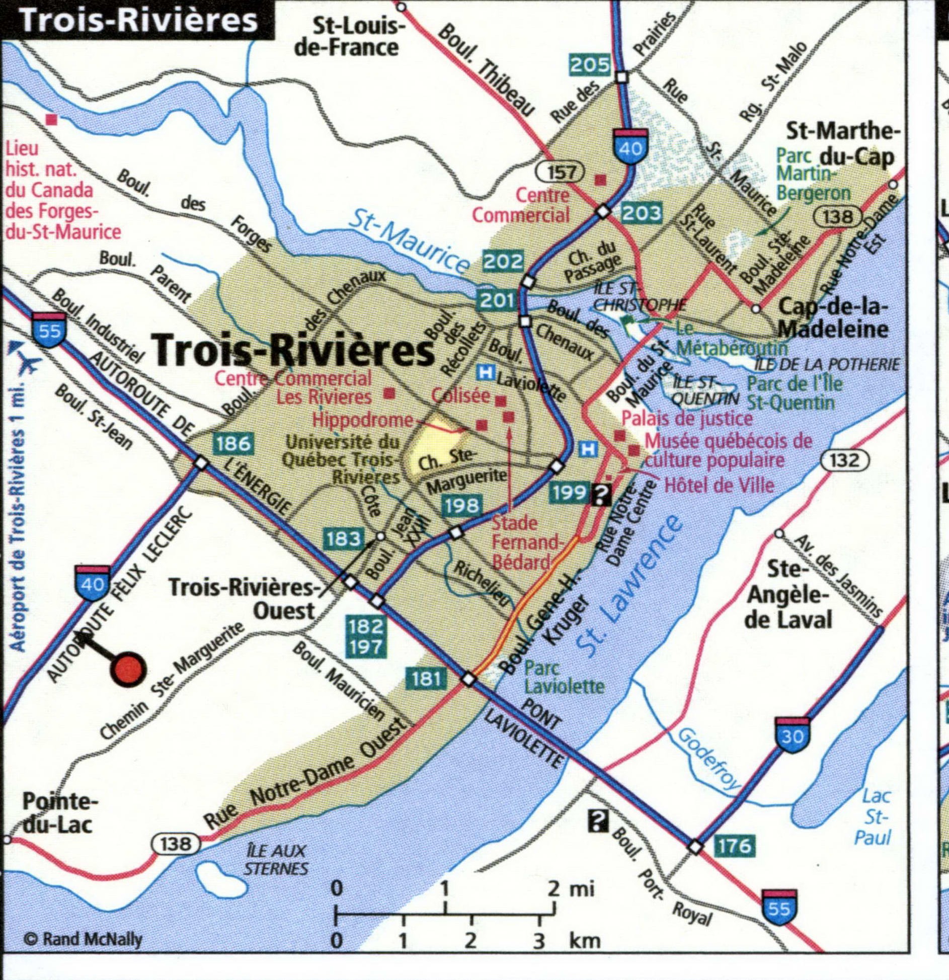 Trois Rivieres City Road Map Truck Drivers Area Town Toll Free Highways   124b 