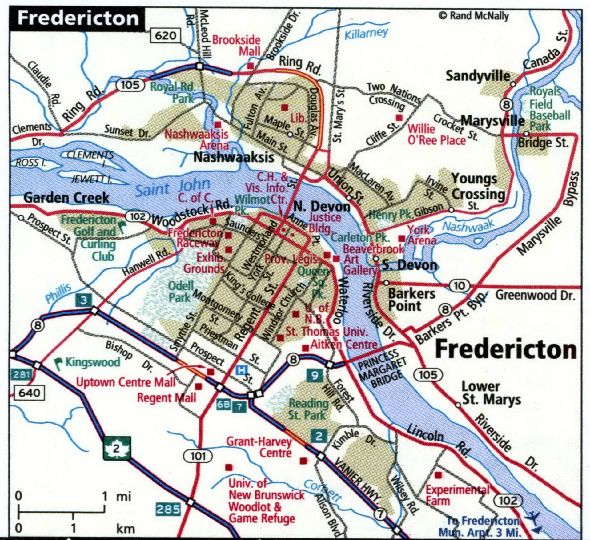 Fredericton city road map for truck drivers area town toll free ...