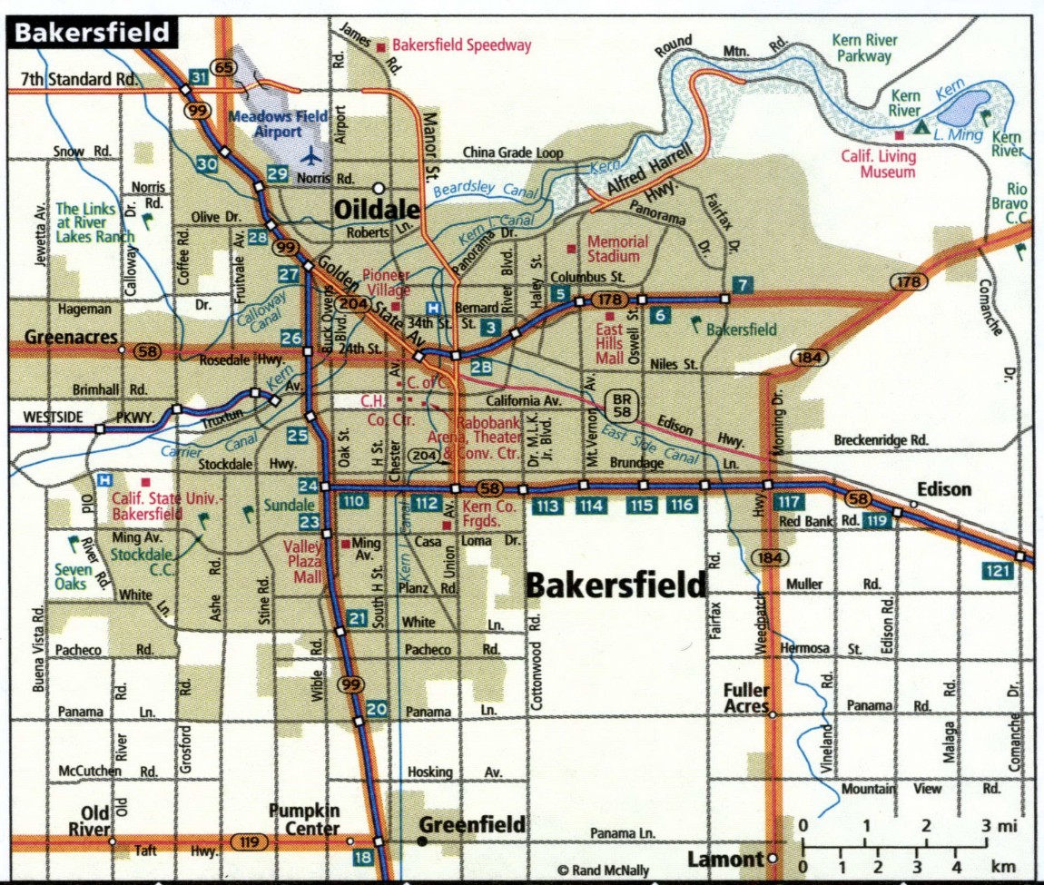 Bakersfield city road map for truck drivers area town toll free ...