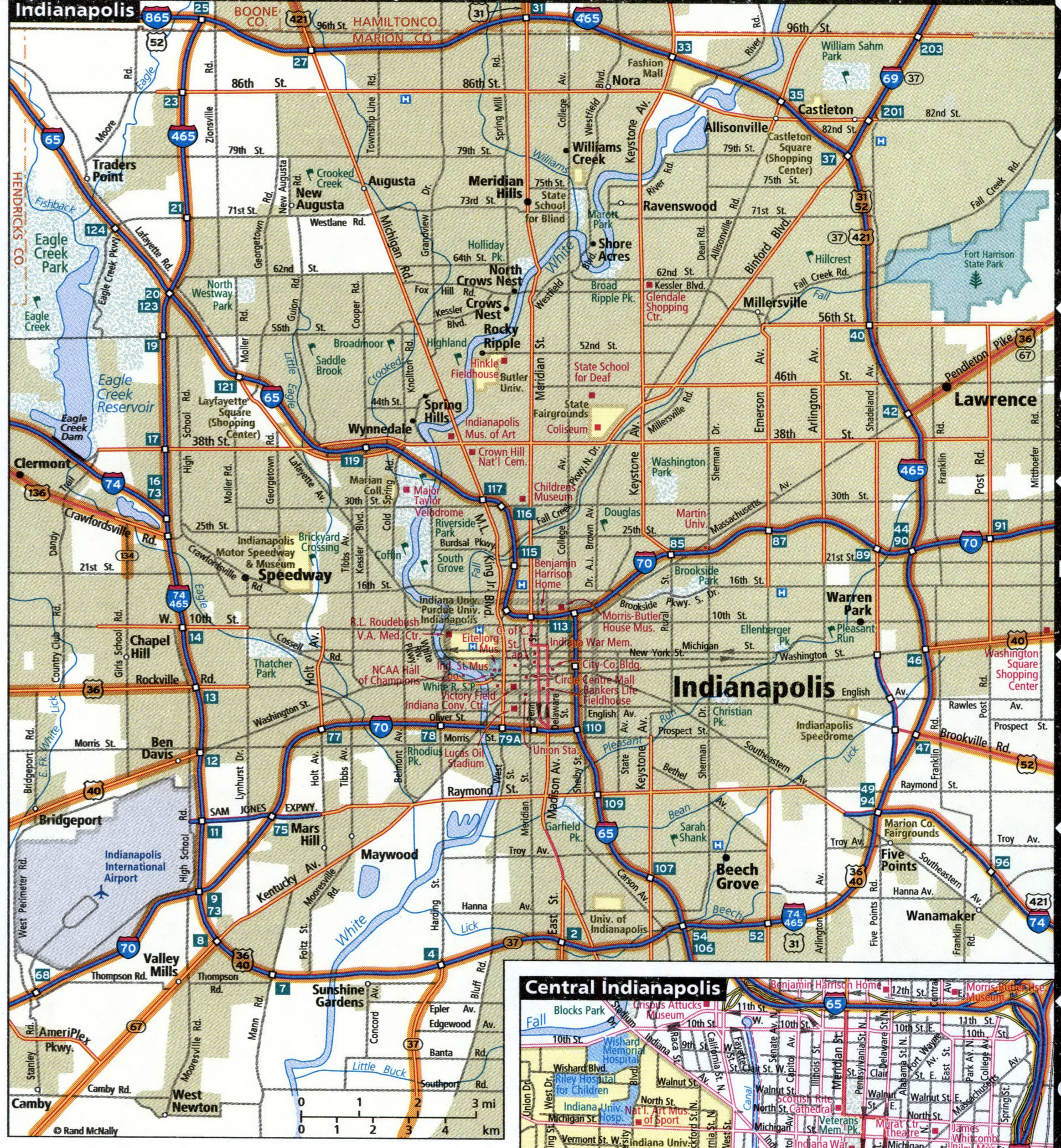 Indianapolis city road map for truck drivers town area toll free ...