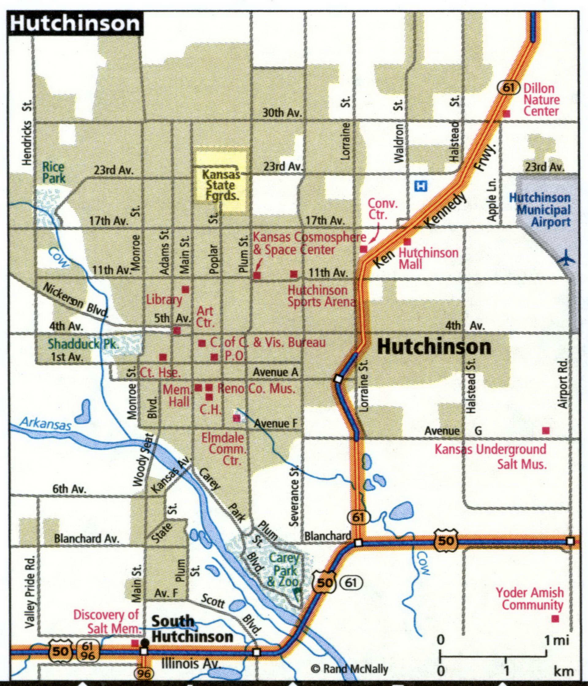 Hutchinson city road map for truck drivers area town toll free highways ...