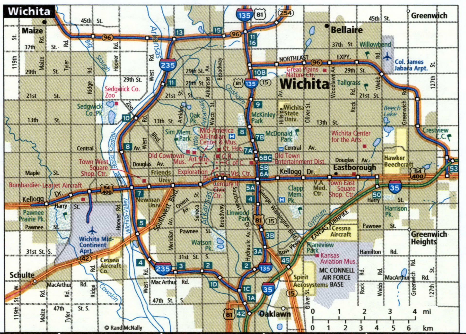 Wichita city road map for truck drivers area town toll free highways