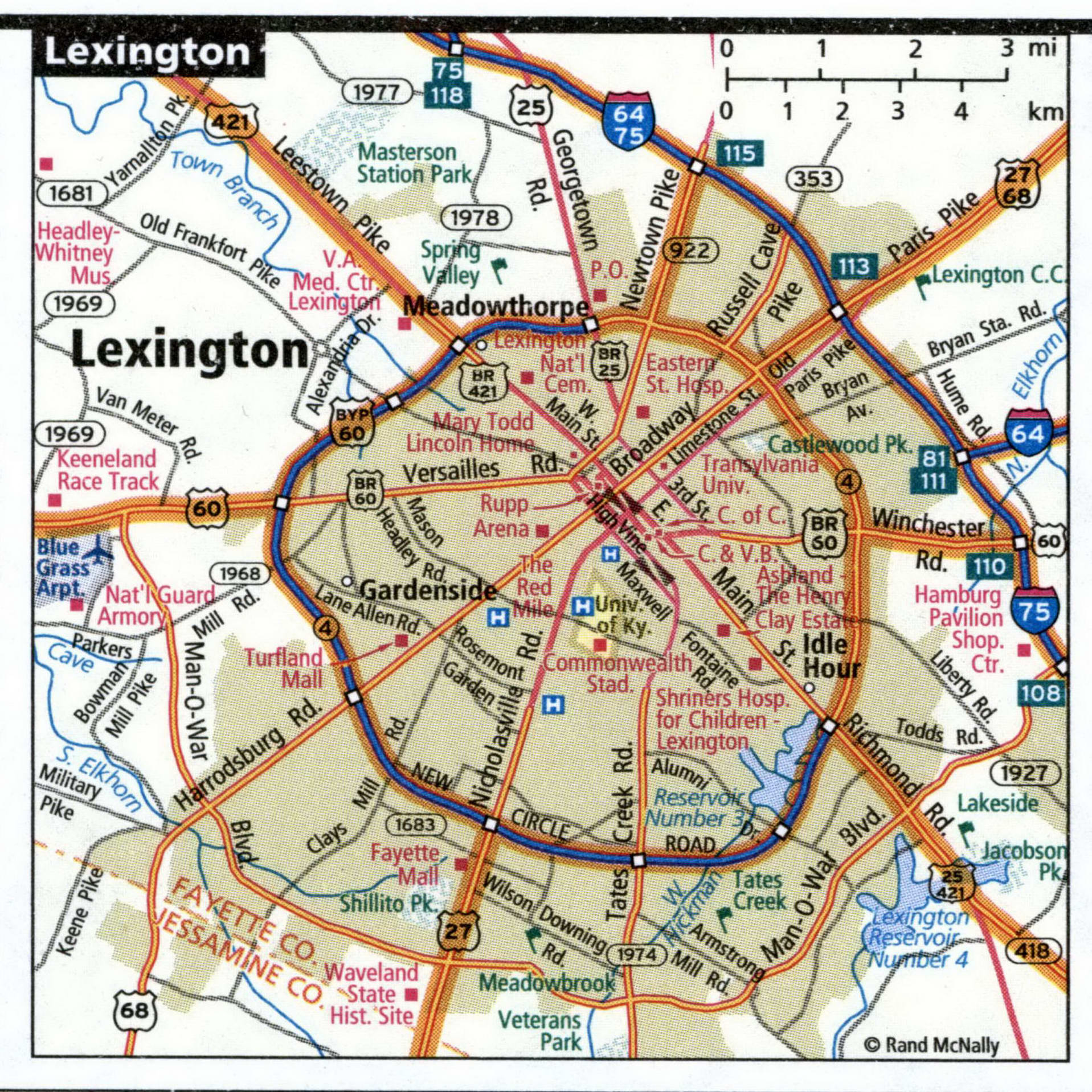 Lexington city road map for truck drivers area town toll free highways ...