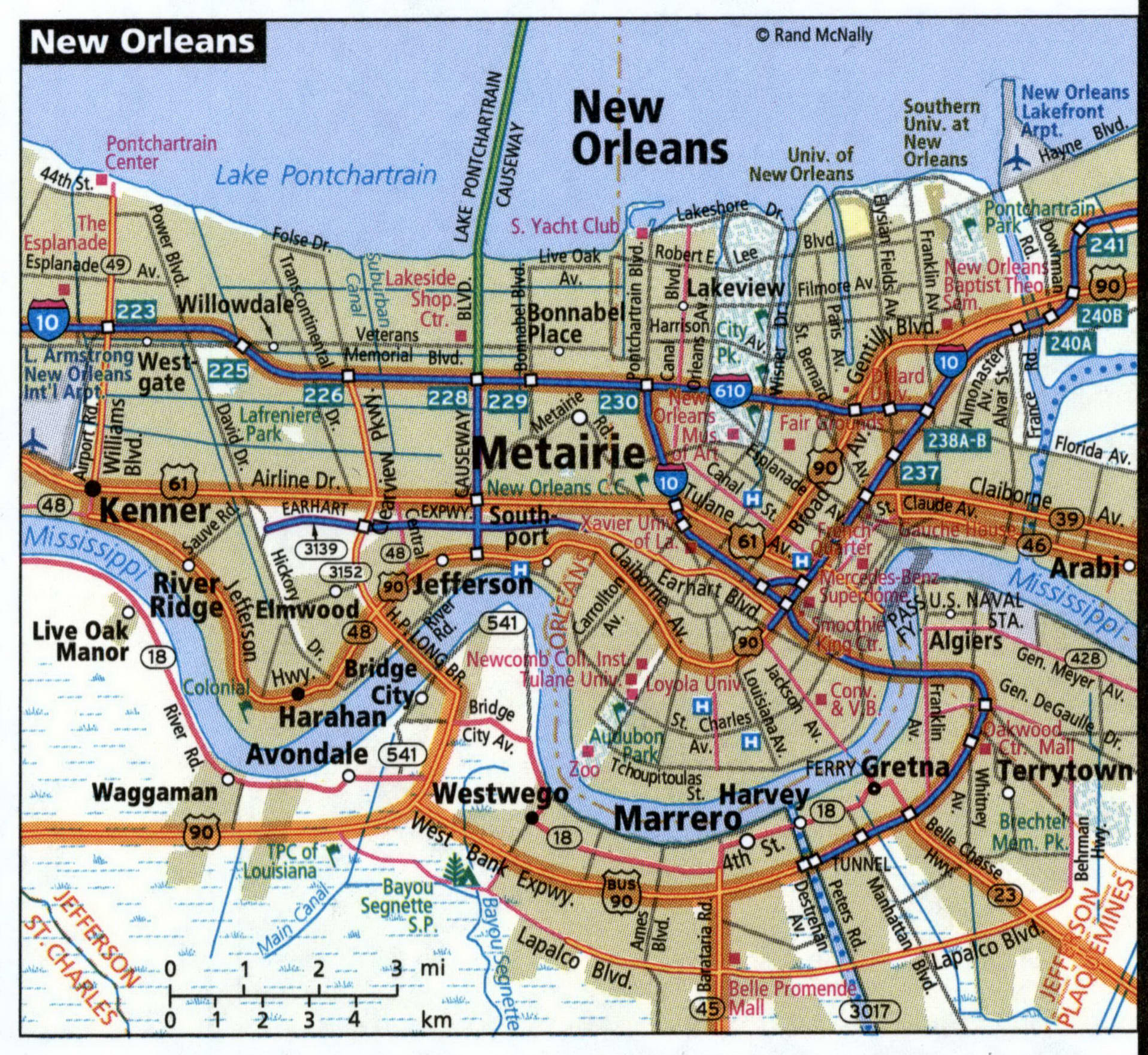 New Orleans City Road Map For Truck Drivers Area Town Toll And Free  Highways Map - Usa