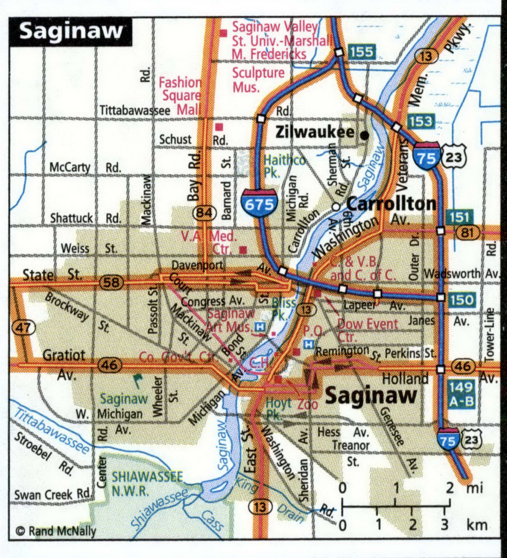 Saginaw city road map for truck drivers area town toll free highways ...