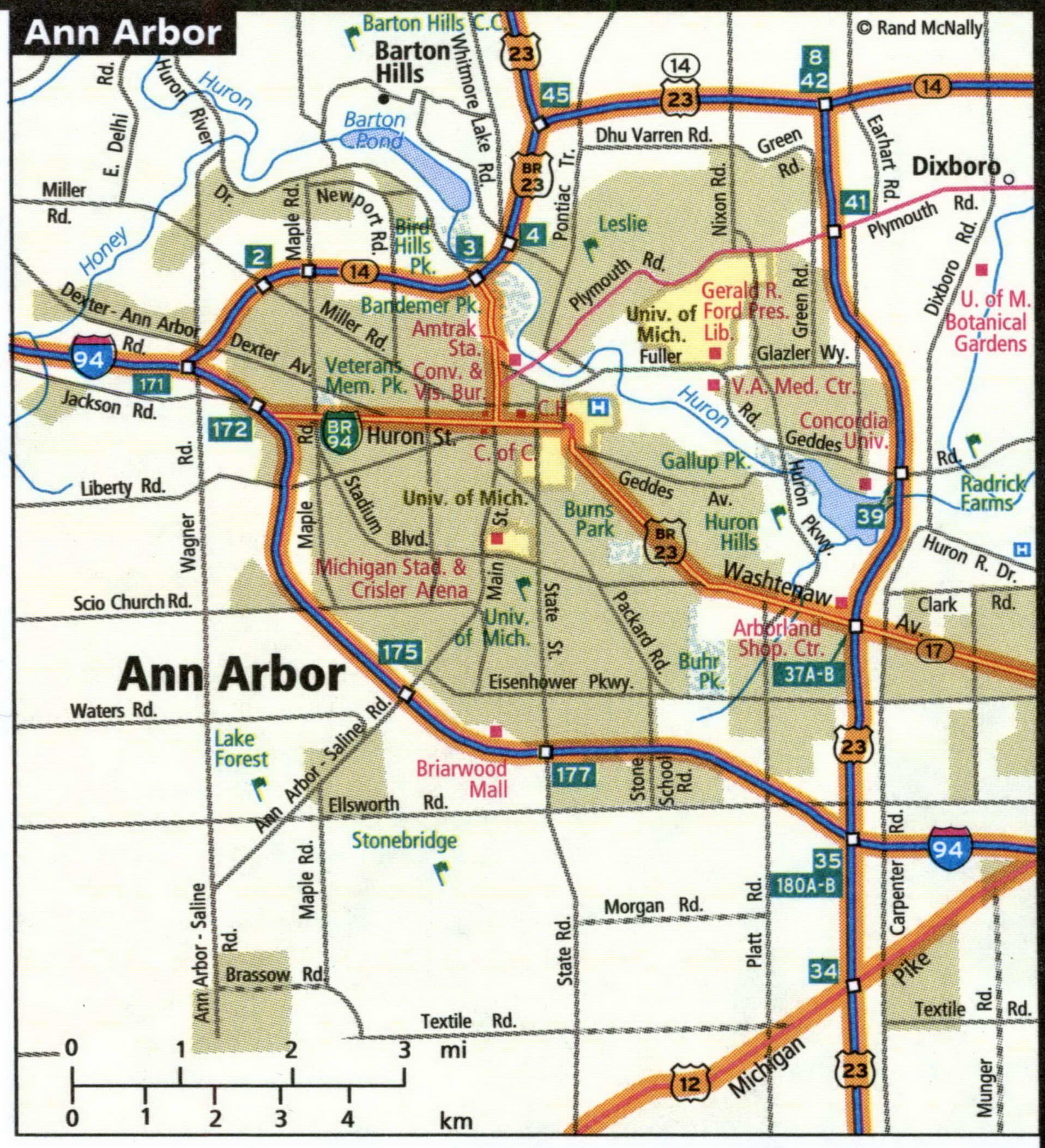 Ann Arbor city road map for truck drivers area town toll free highways ...