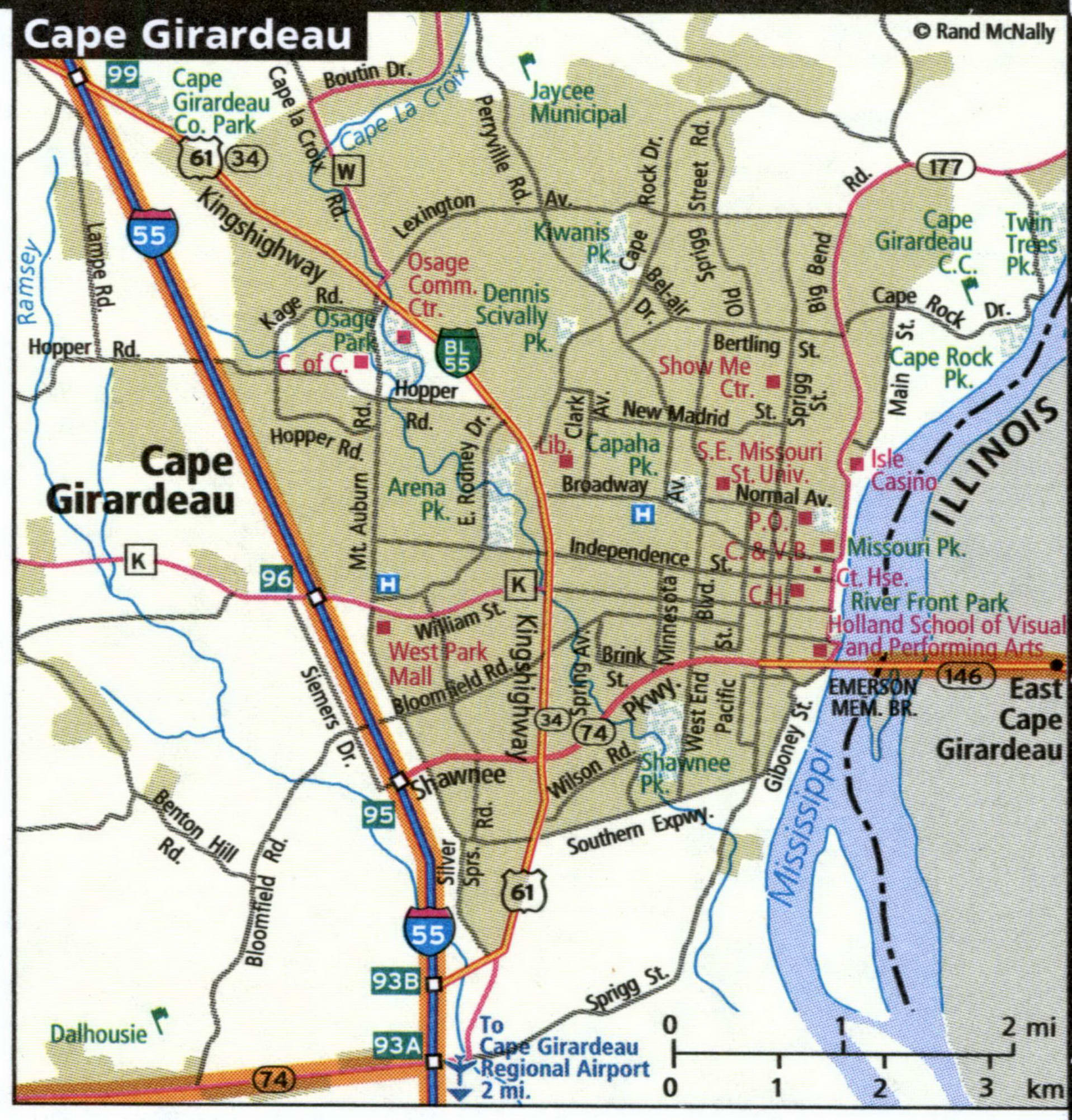 Cape Girardeau city road map for truck drivers area town toll free