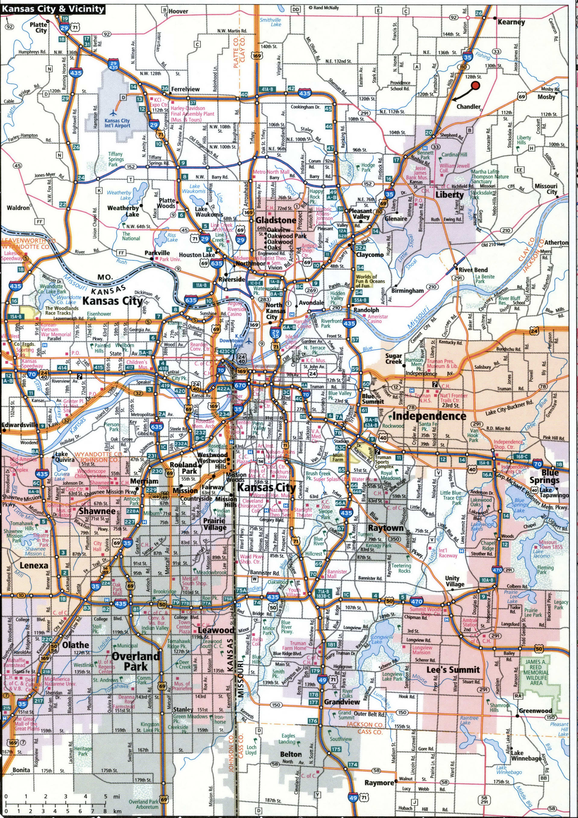 Kansas City road map for truck drivers area town toll free highways map ...