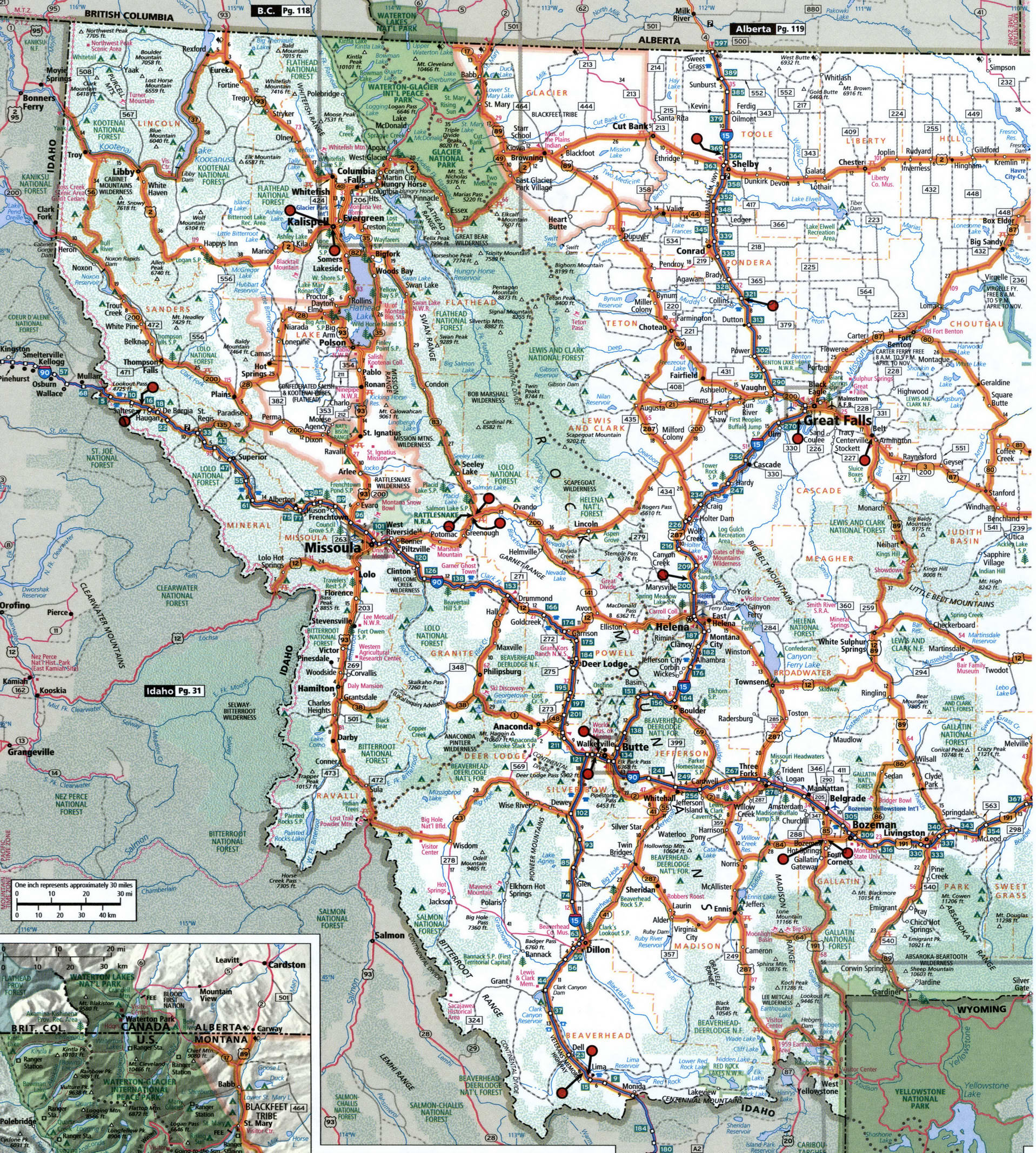 Montana state highway map with truck routes area roads map trucker ...