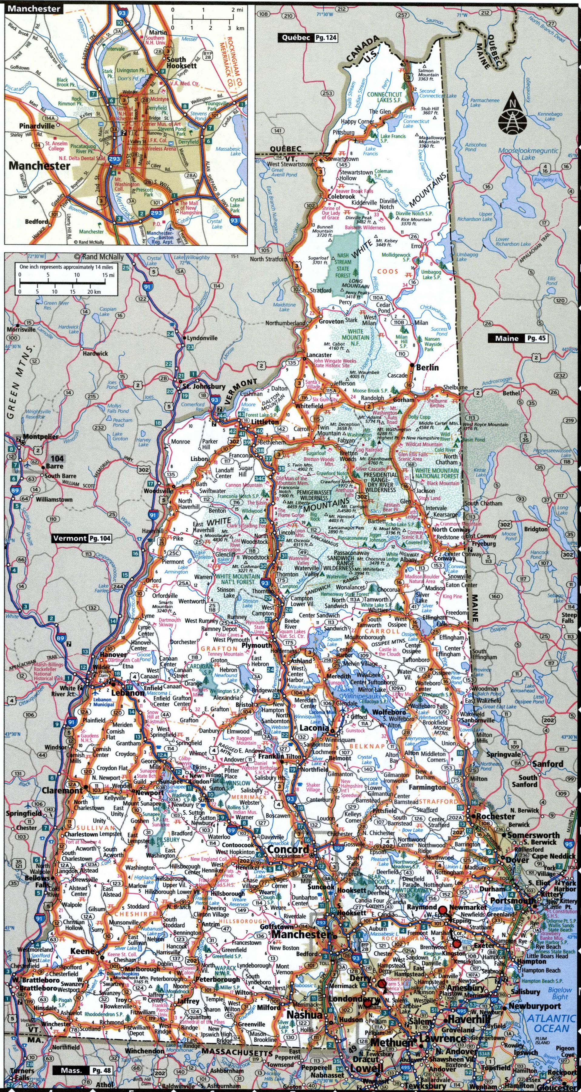 New Hampshire state highway map with truck routes area rown Hampshire ...