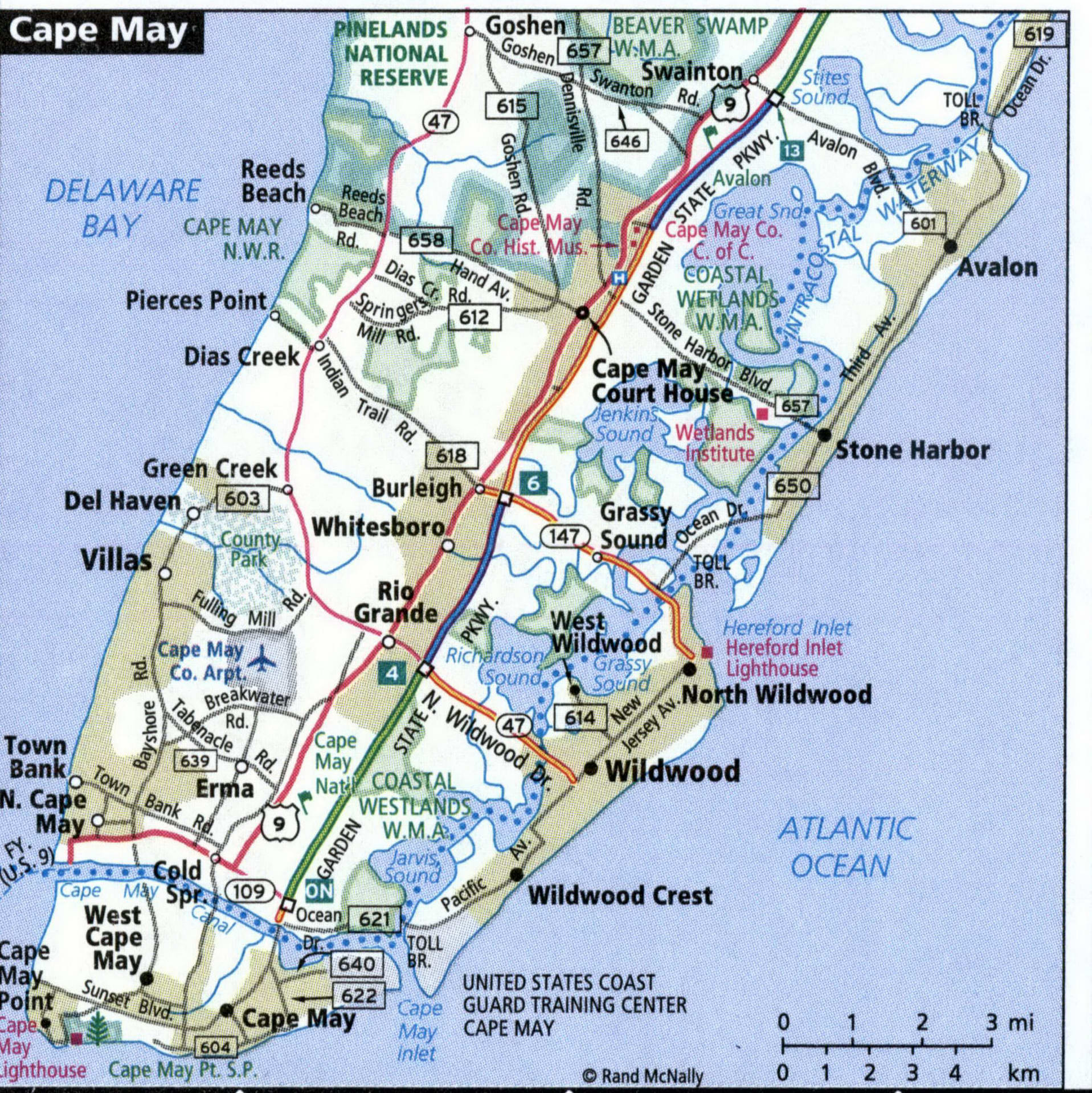 Cape May road map for truck drivers area town toll free highways map - USA