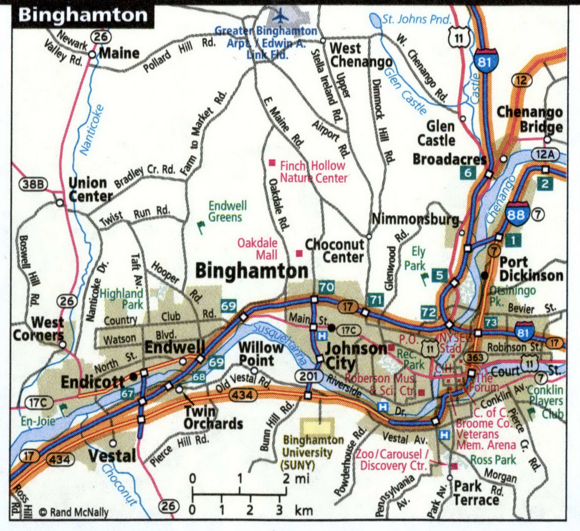 Binghamton city road map for truck drivers area town toll and free ...