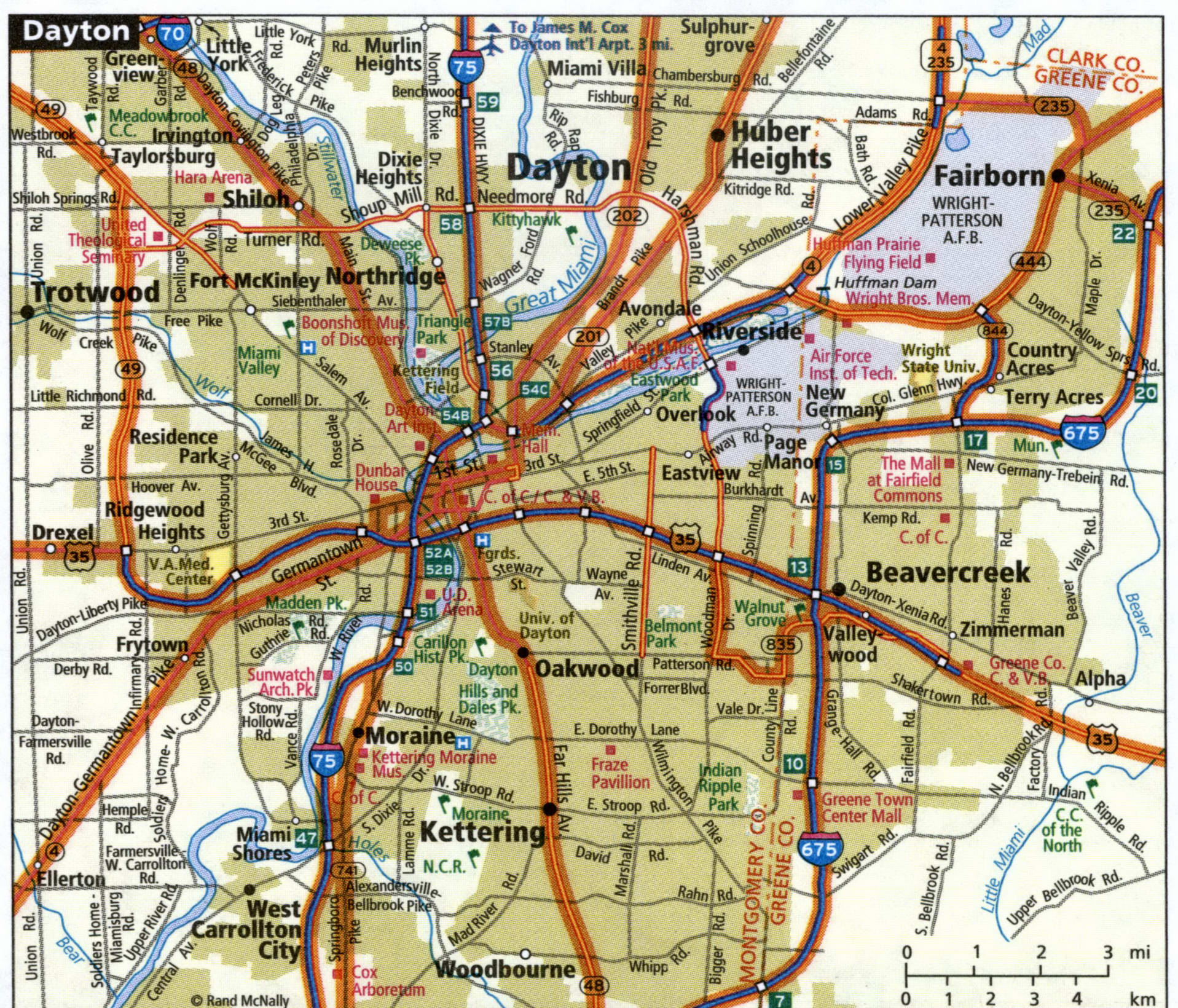 Dayton city road map for truck drivers area town toll free highways map ...
