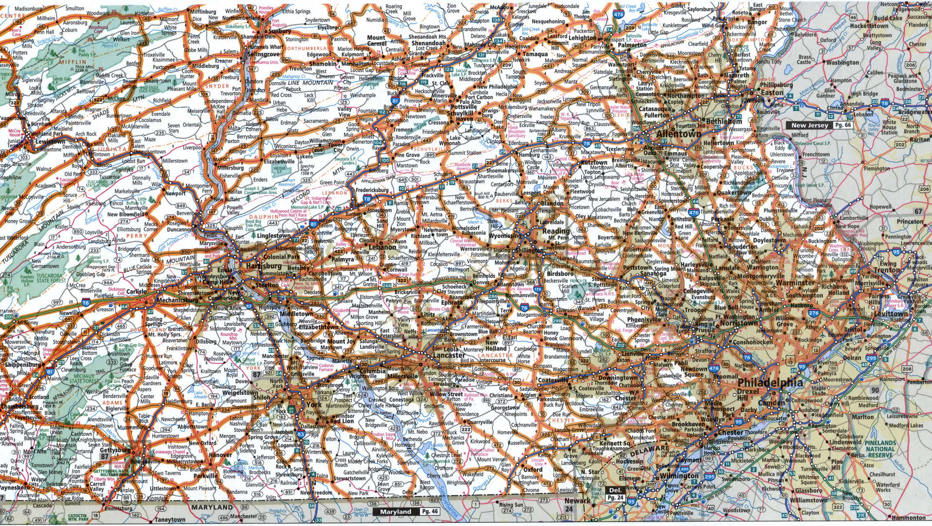 Eastern Pennsylvania State Highway Map With Truck Routes East Area Town   89C 