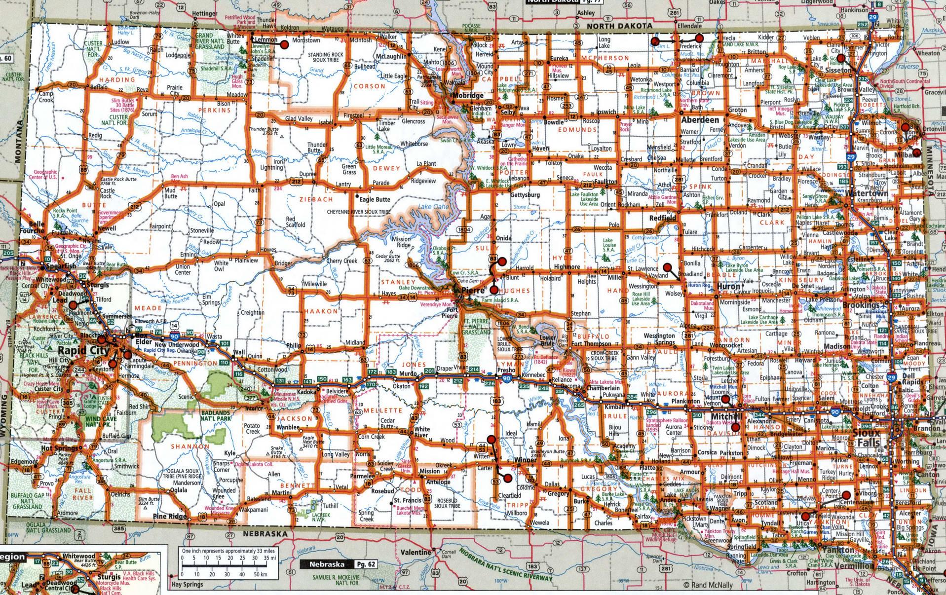 South Dakota state highway map with truck routes area Southern roads ...