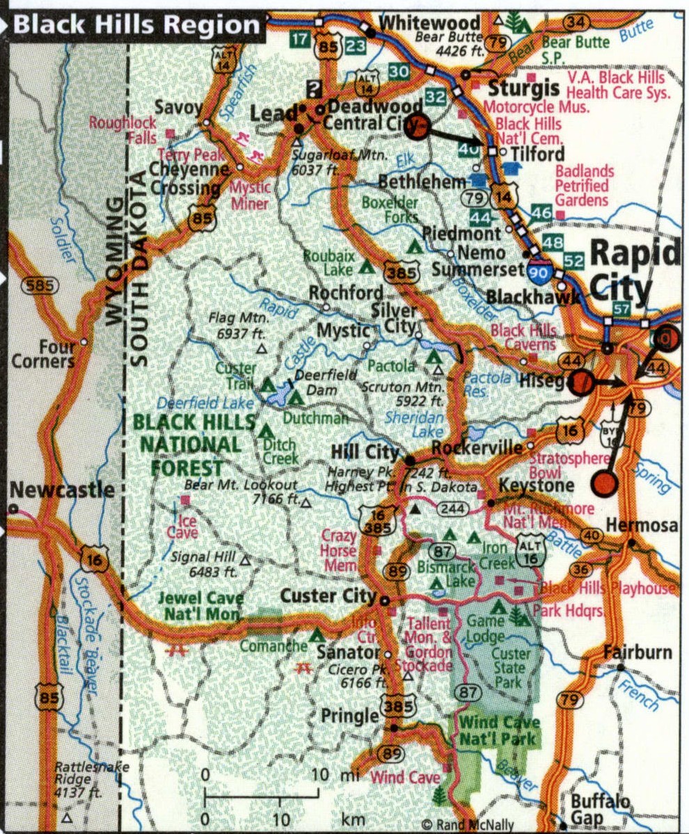 Black Hills Region road map for truck drivers area town toll free ...