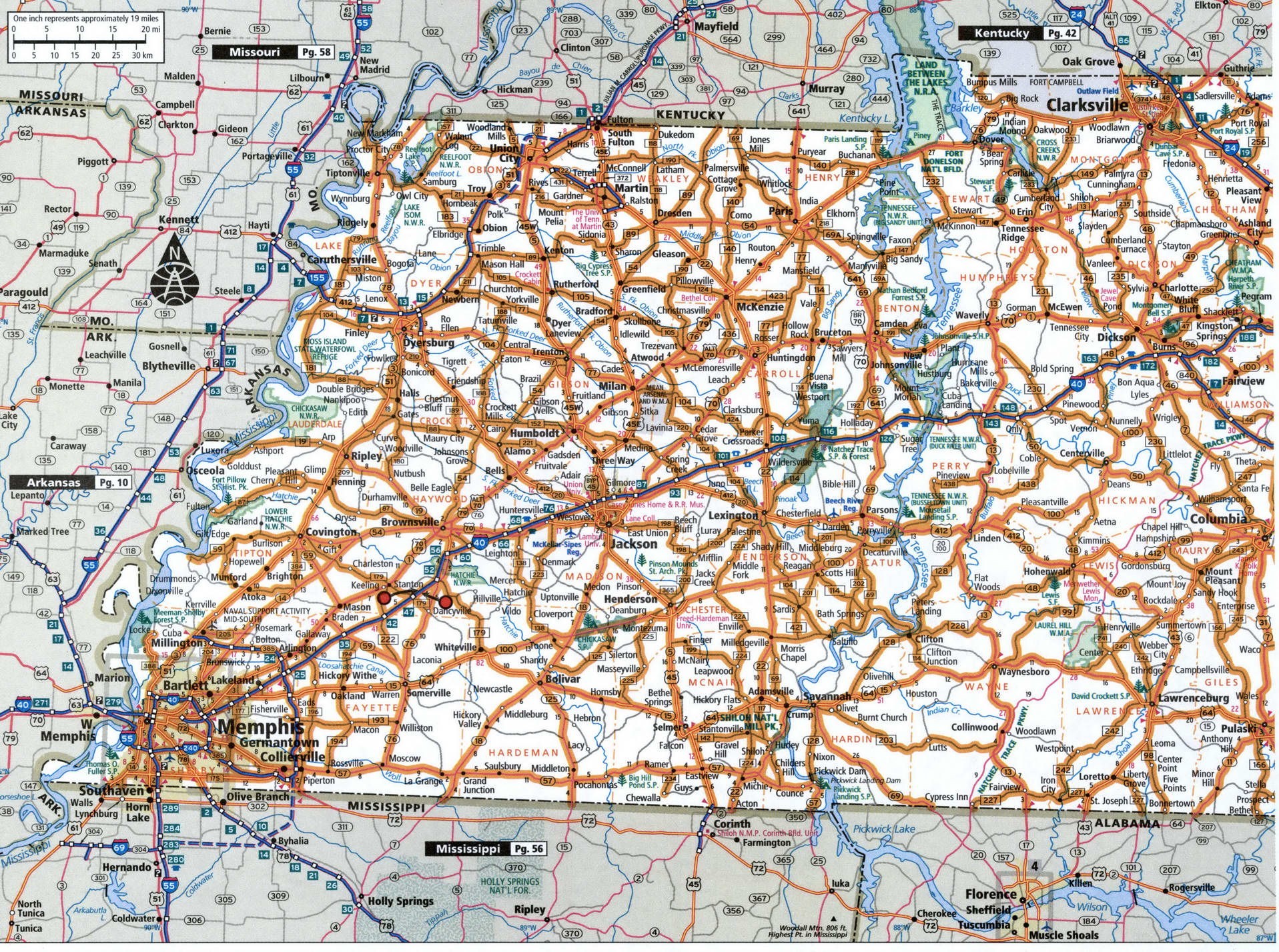 Tennessee state highway map with truck routes area town roads map ...
