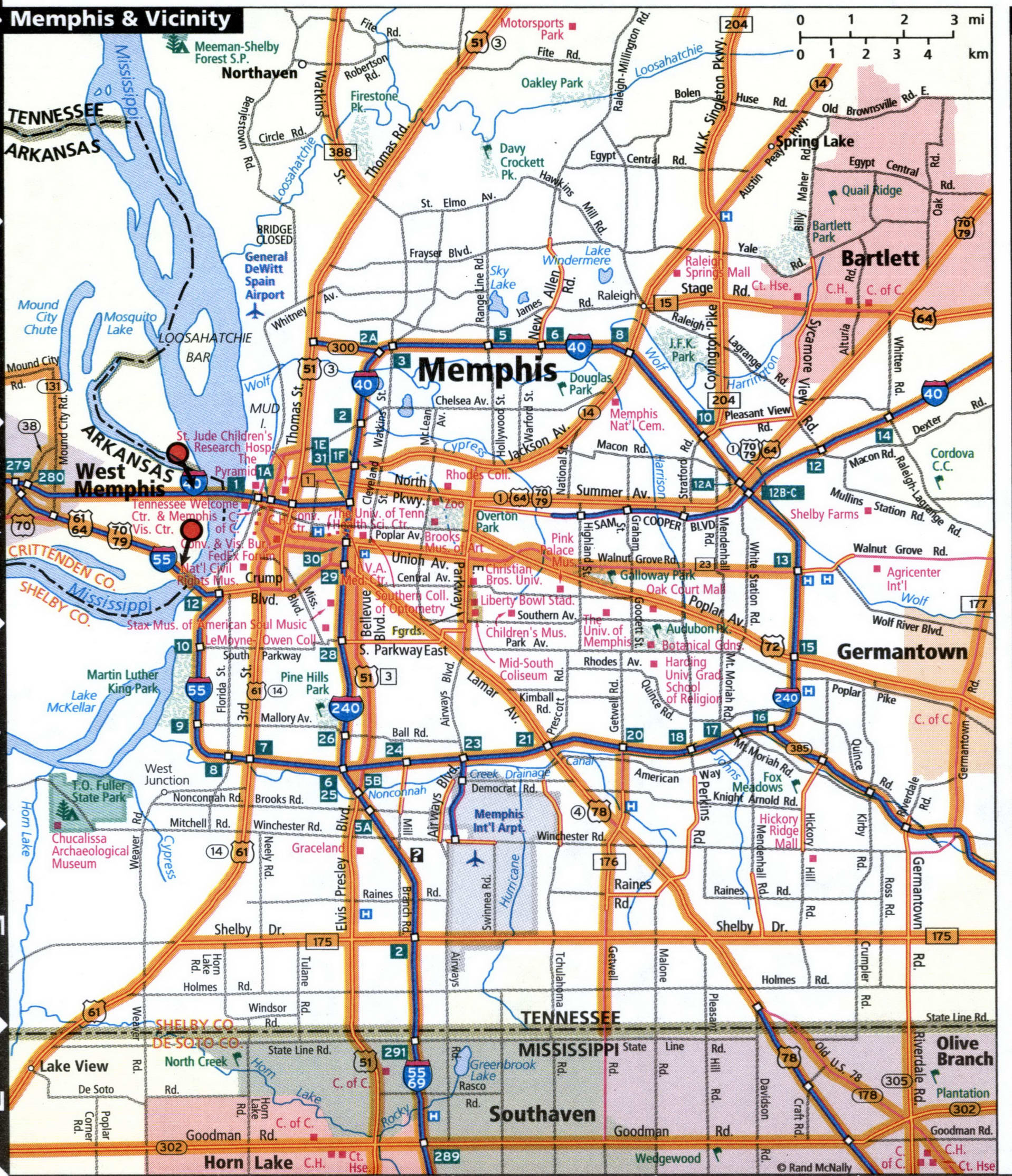 Memphis city road map for truck drivers area town toll free highways ...