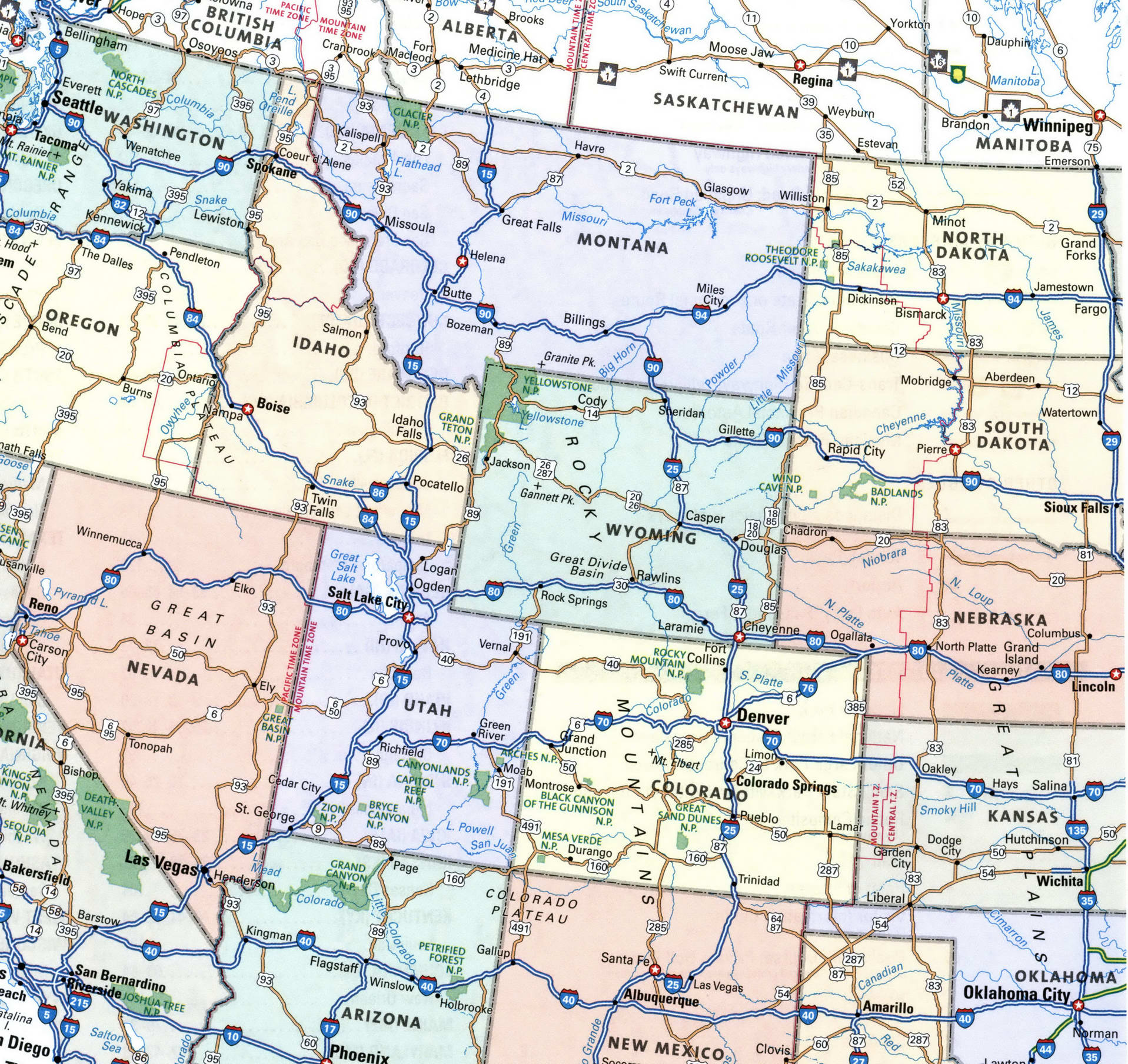 The Rocky Mountains Region With Cities And Interstate Highways Road   RockyMount 